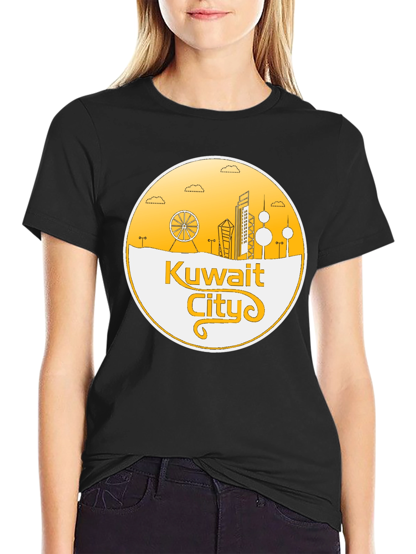 Kuwait City Skyline T-Shirt - Black Cotton Graphic Tee