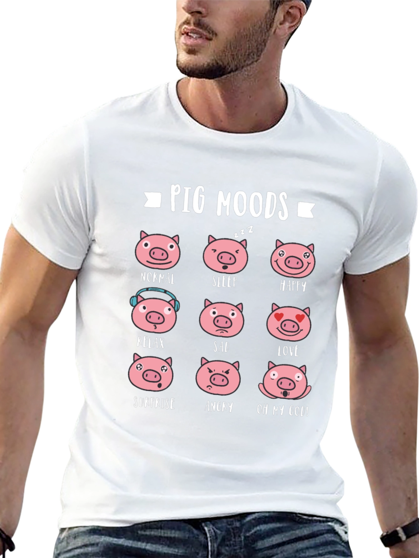 Pig Moods T-Shirt - Black Cotton Tee