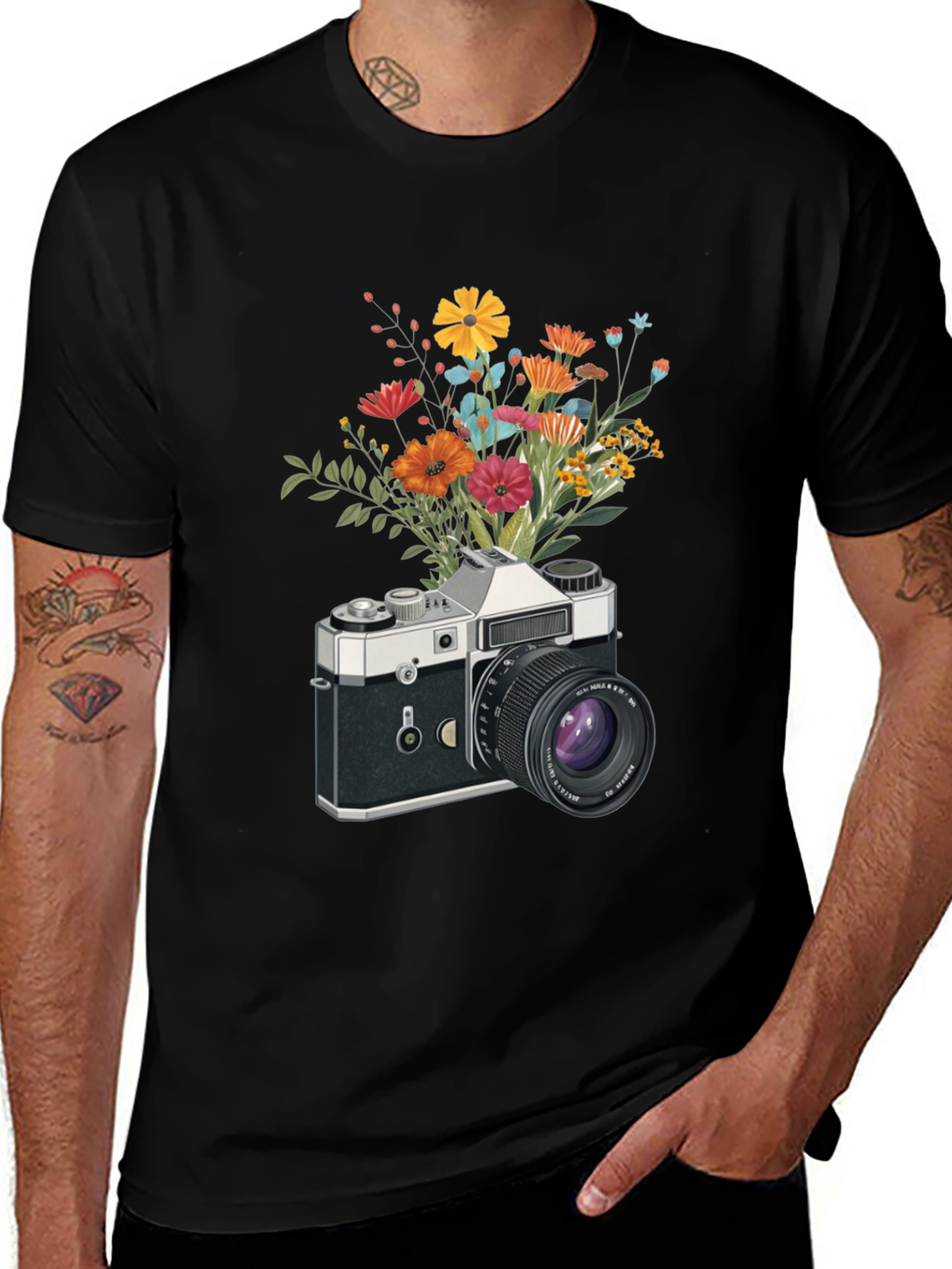 Floral Camera Graphic T-Shirt