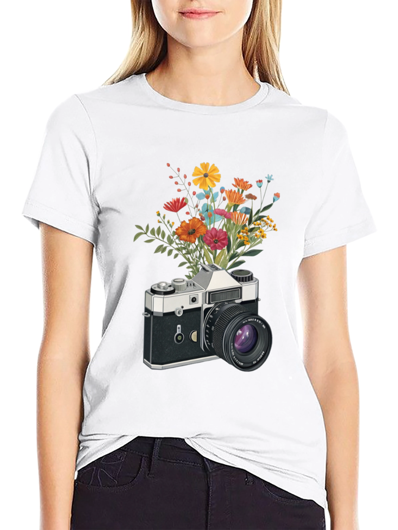 Floral Camera Graphic T-Shirt