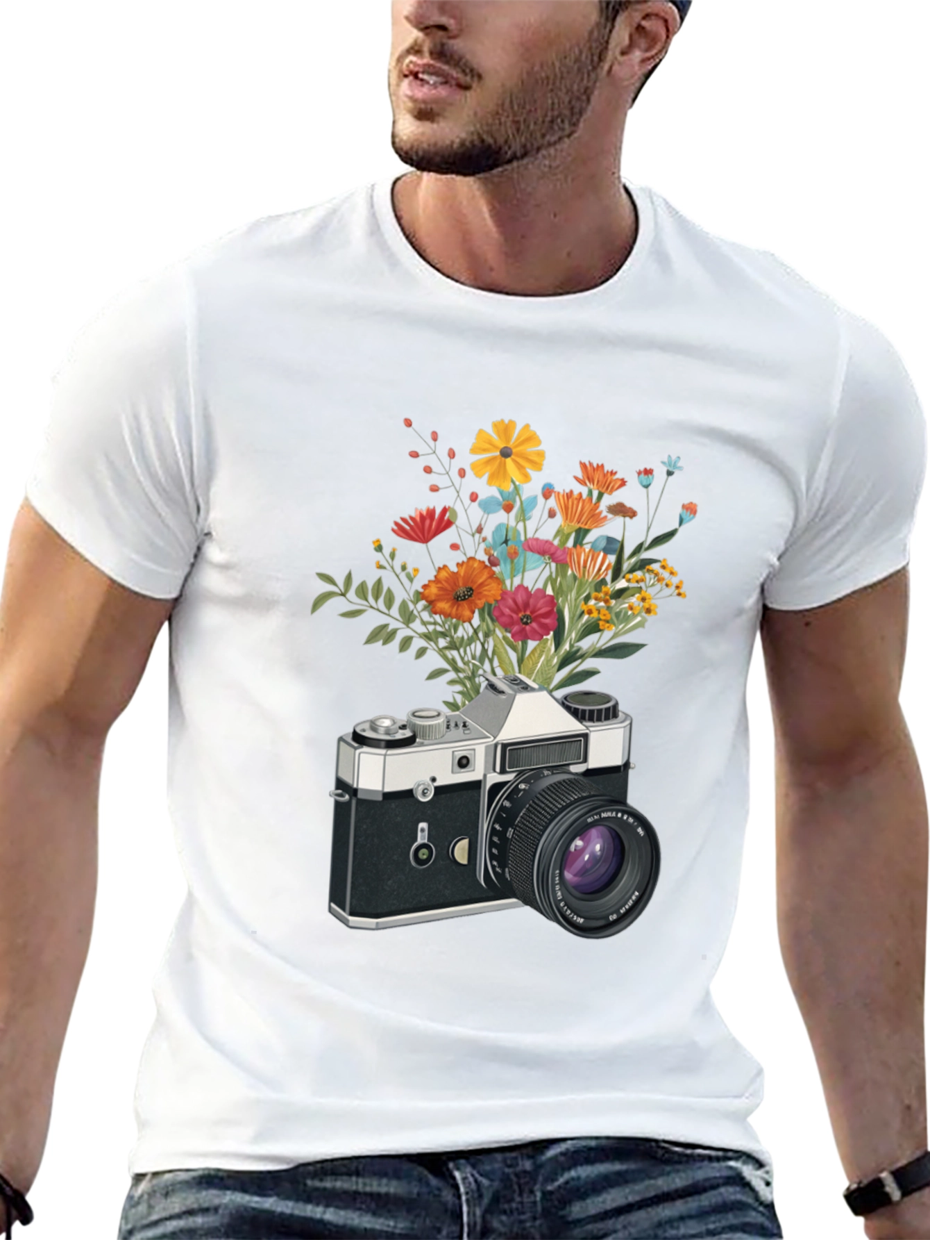Floral Camera Graphic T-Shirt