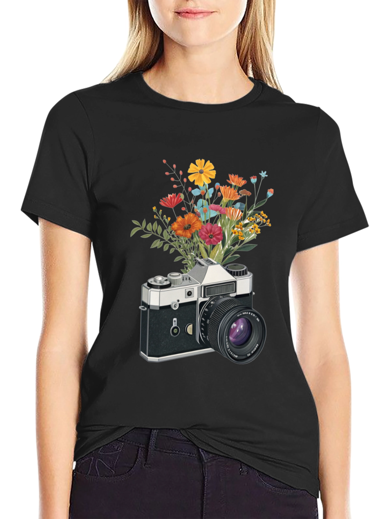 Floral Camera Graphic T-Shirt