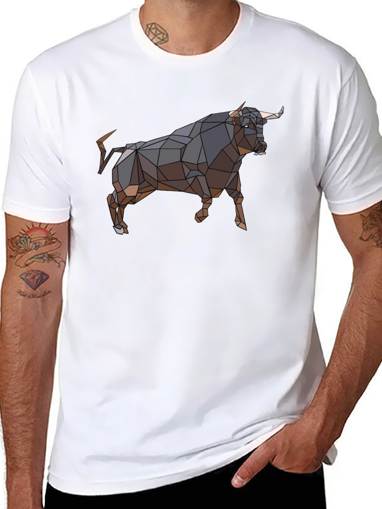 Geometric Bull Graphic Tee - Black