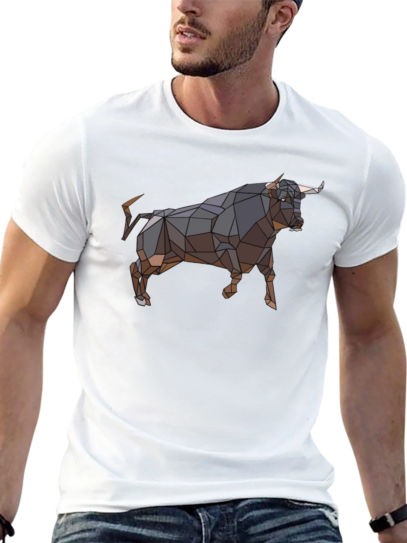 Geometric Bull Graphic Tee - Black