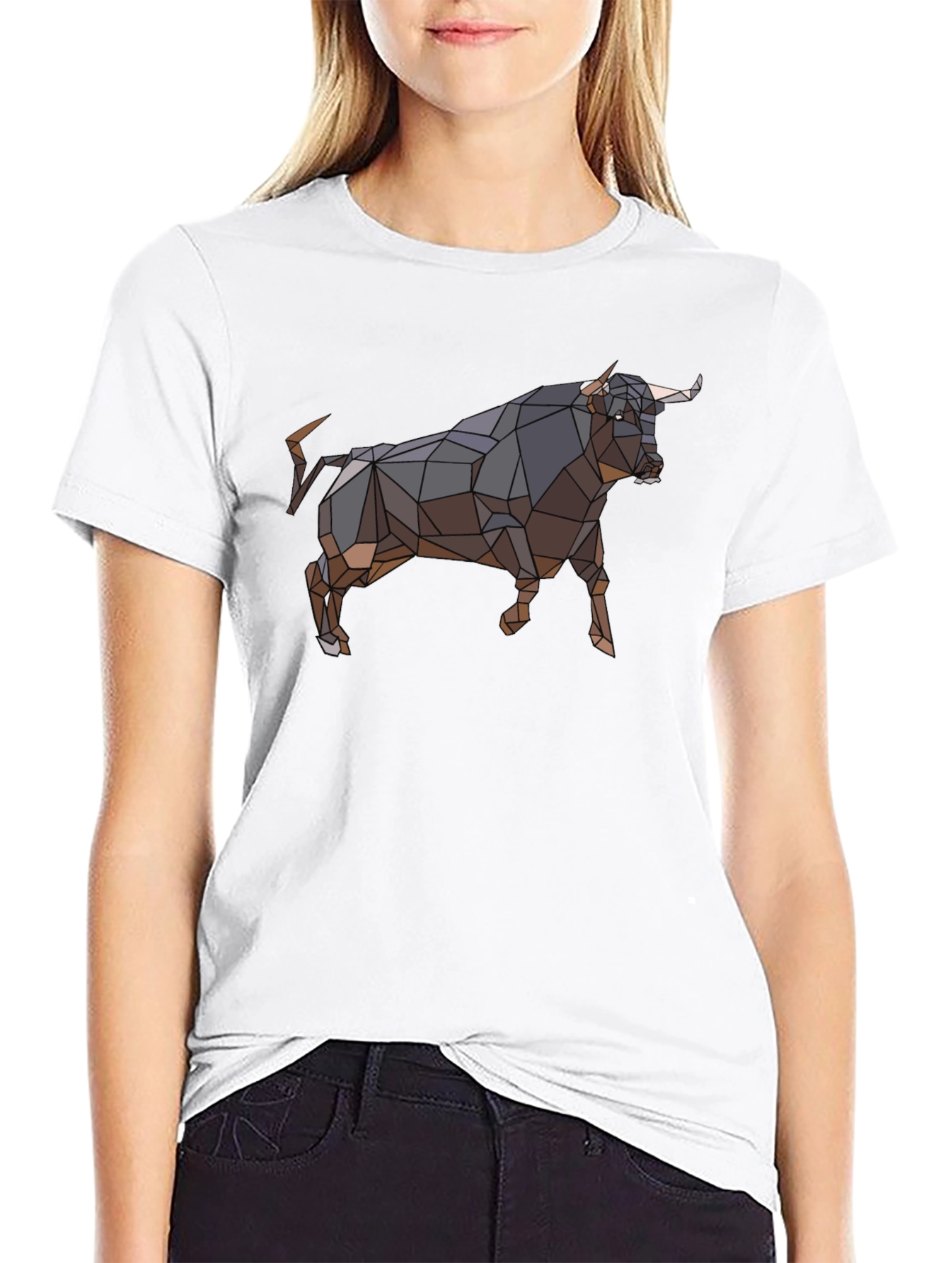 Geometric Bull Graphic Tee - Black