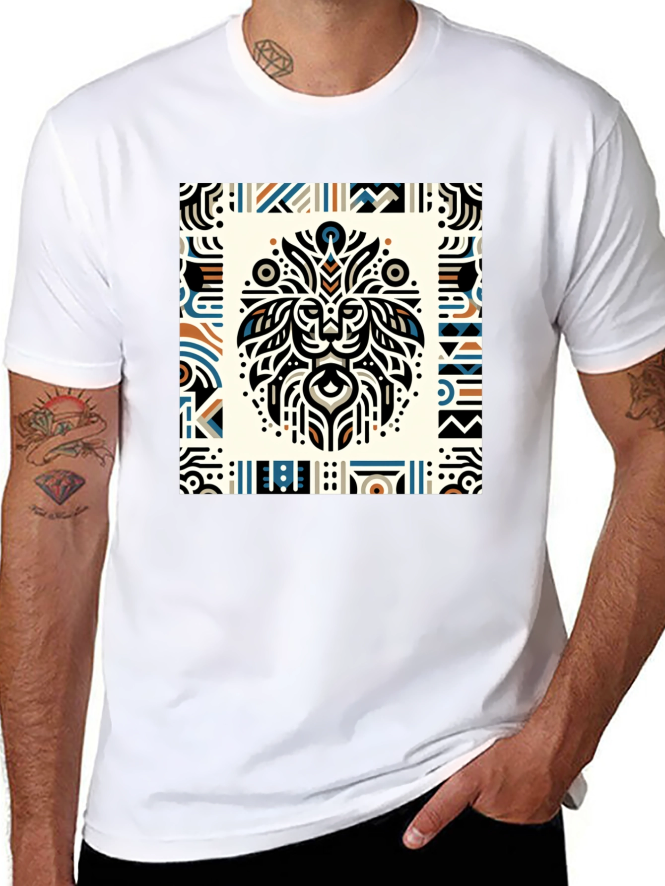 Tribal Lion Graphic Tee - Stylish Mens Black T-Shirt