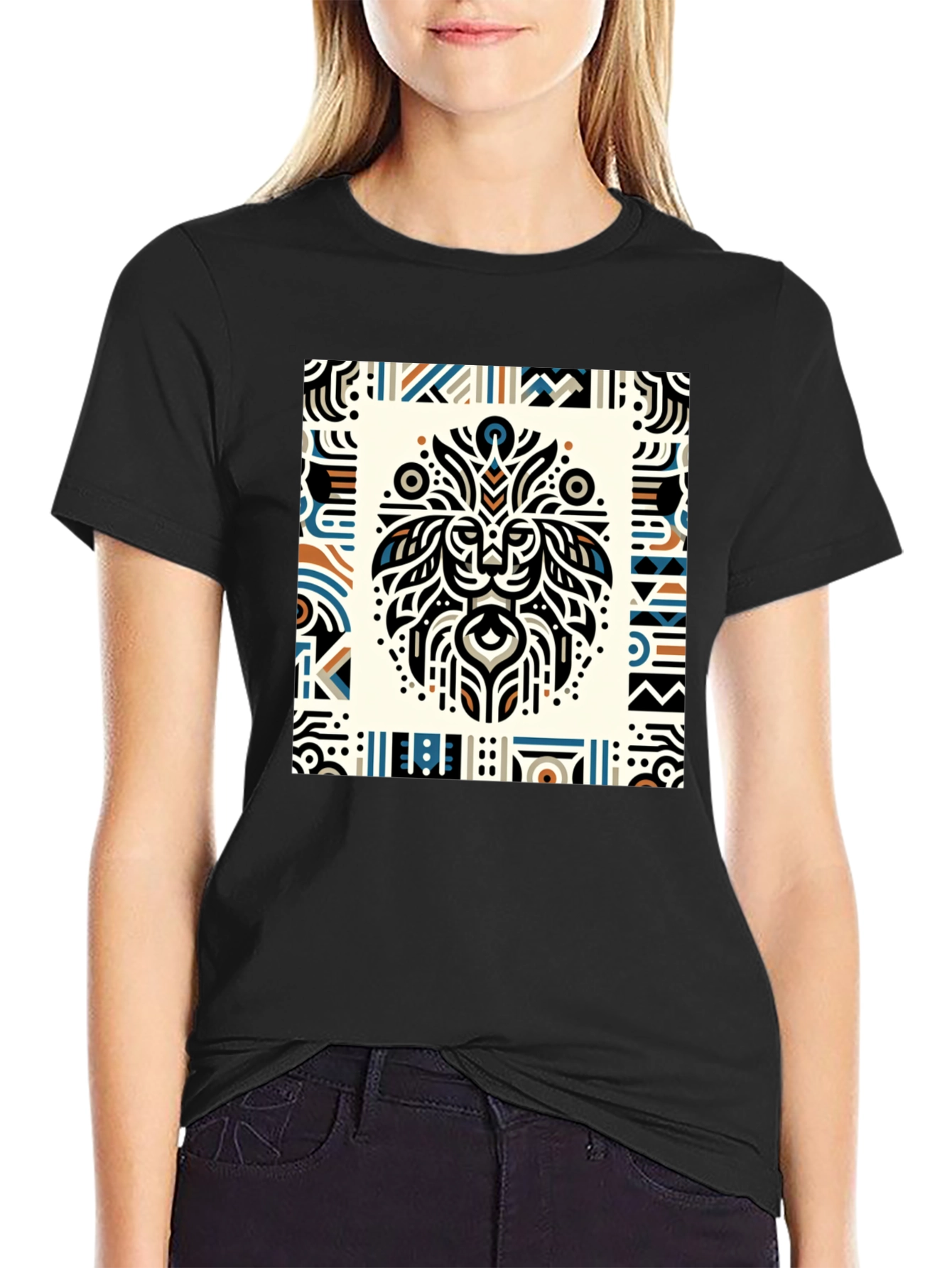 Tribal Lion Graphic Tee - Stylish Mens Black T-Shirt
