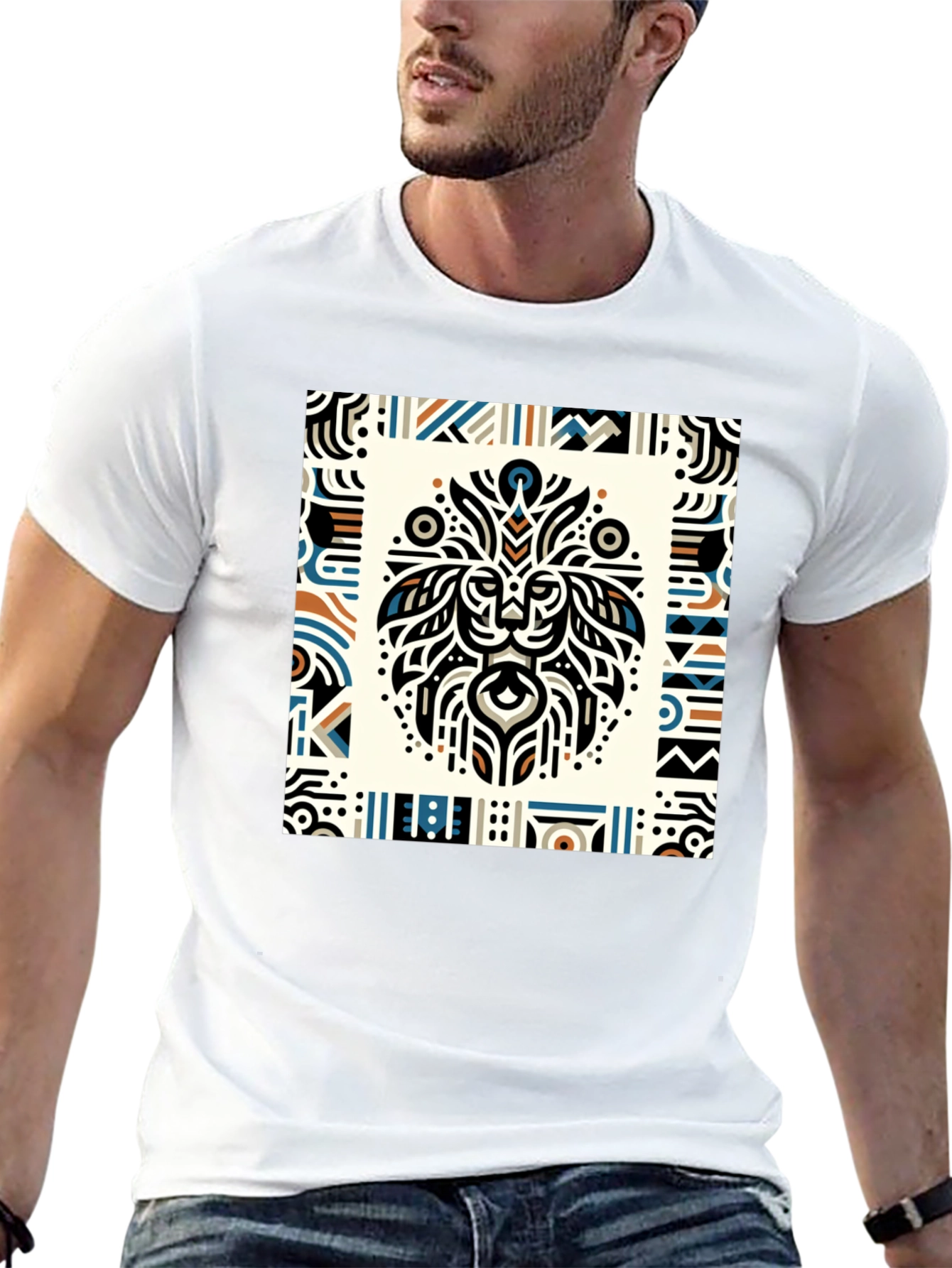 Tribal Lion Graphic Tee - Stylish Mens Black T-Shirt