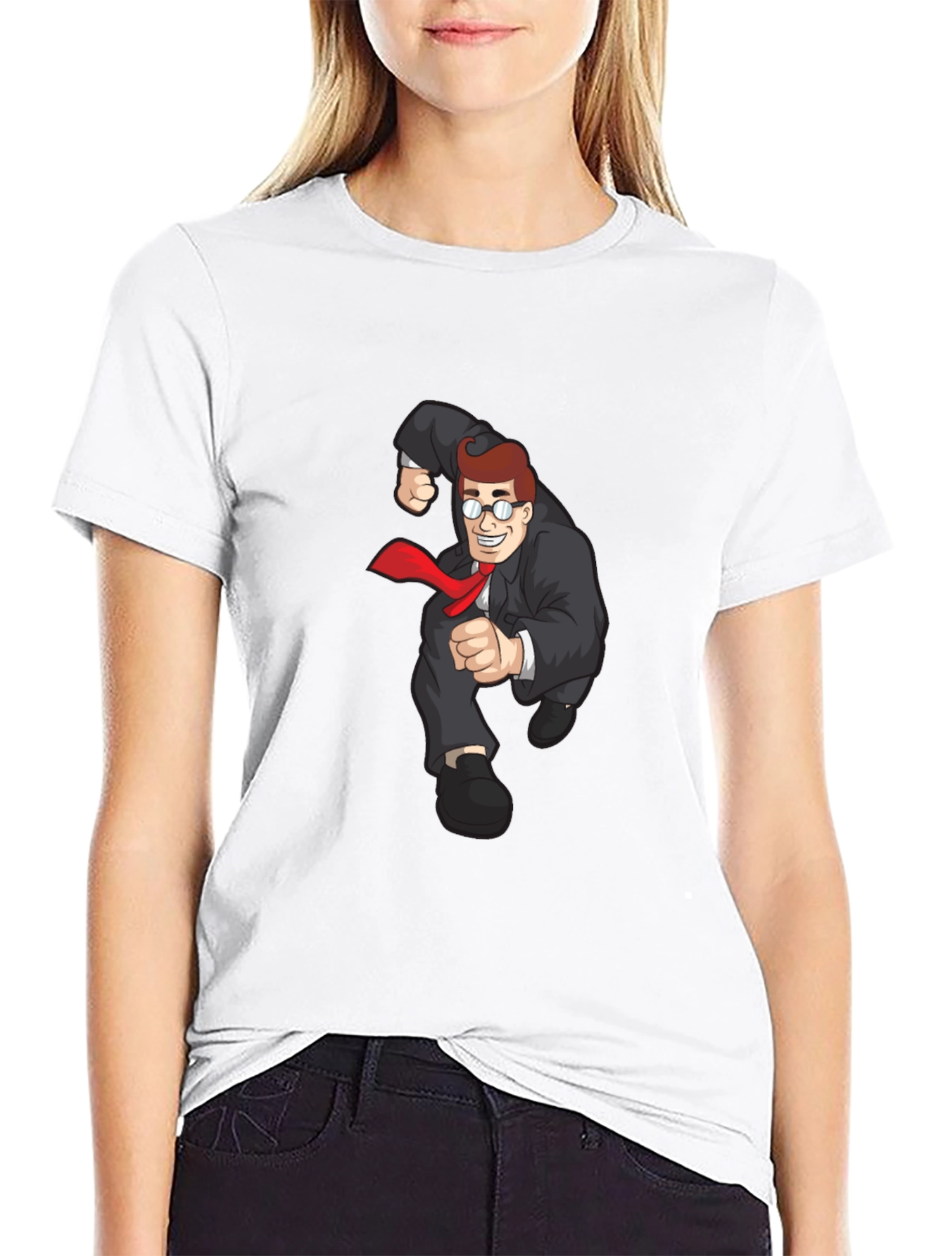 Cartoon Businessman Black T-Shirt
