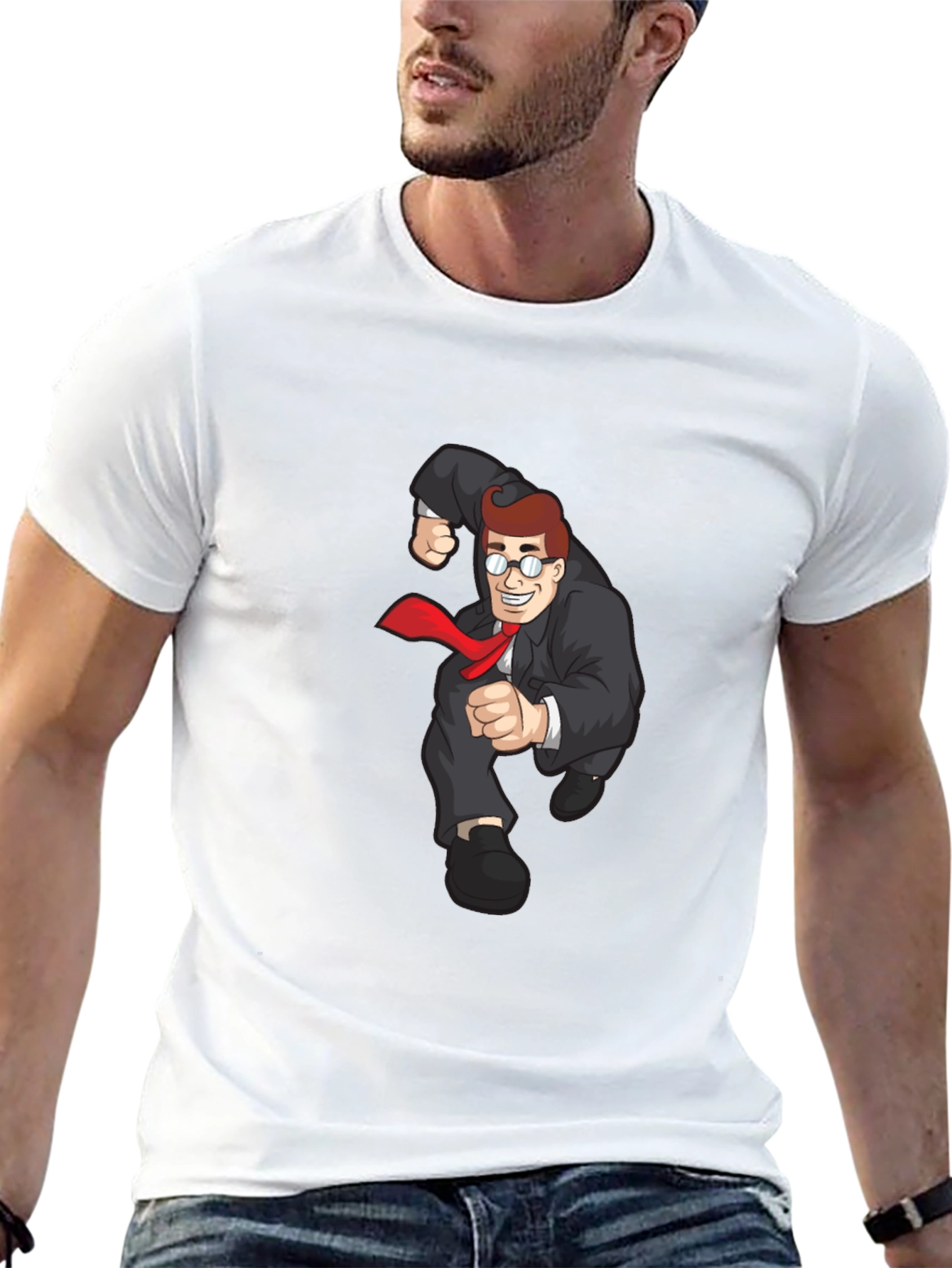 Cartoon Businessman Black T-Shirt