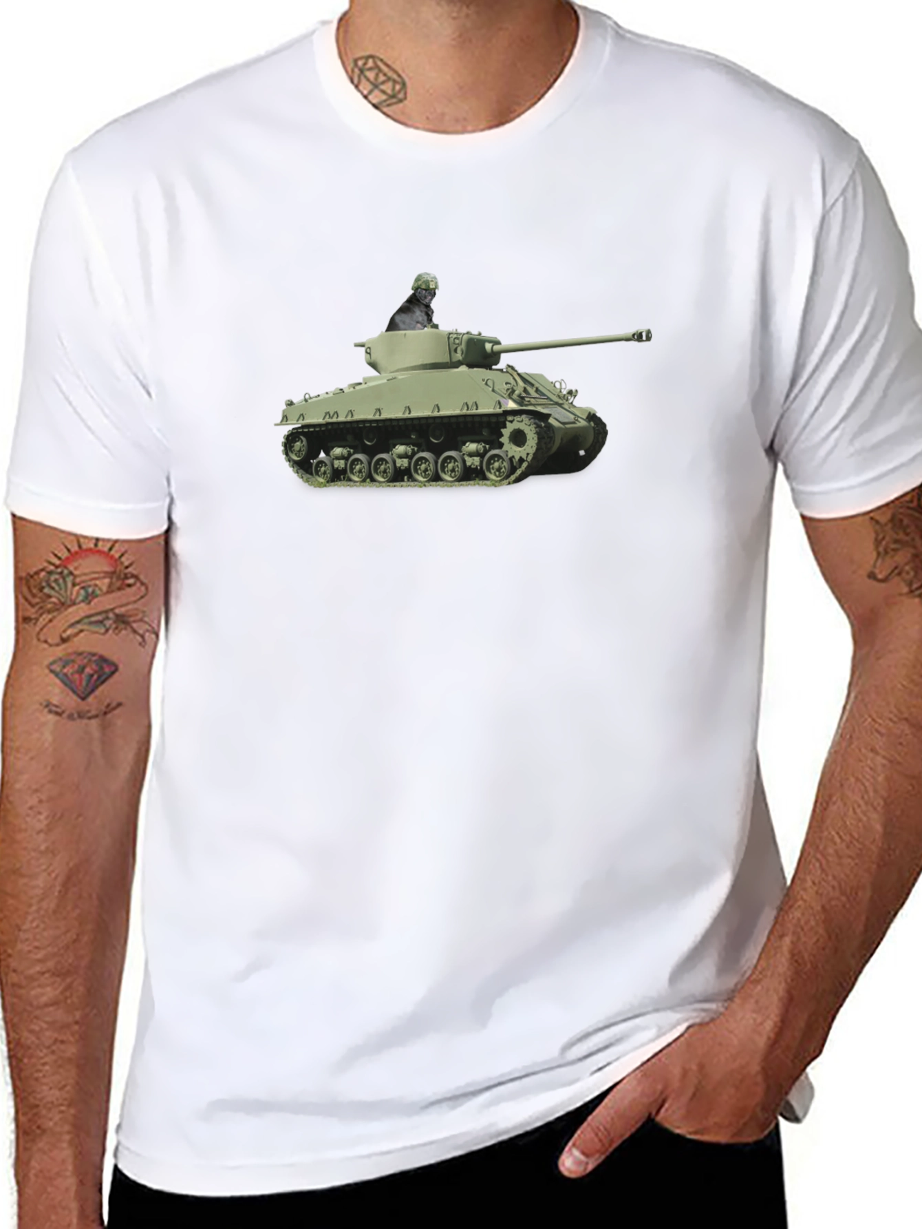Tank Graphic Tee - Olive Green Military Design