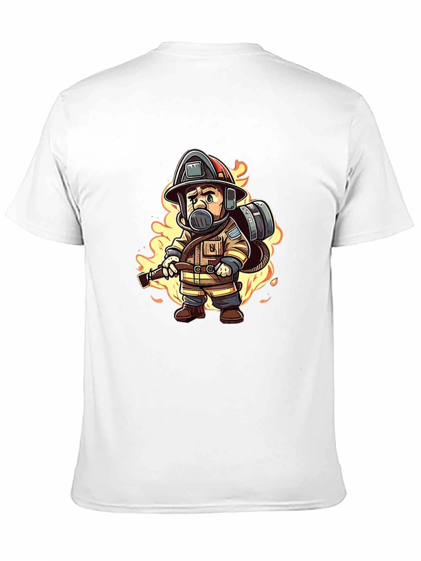 Cartoon Firefighter Black T-Shirt