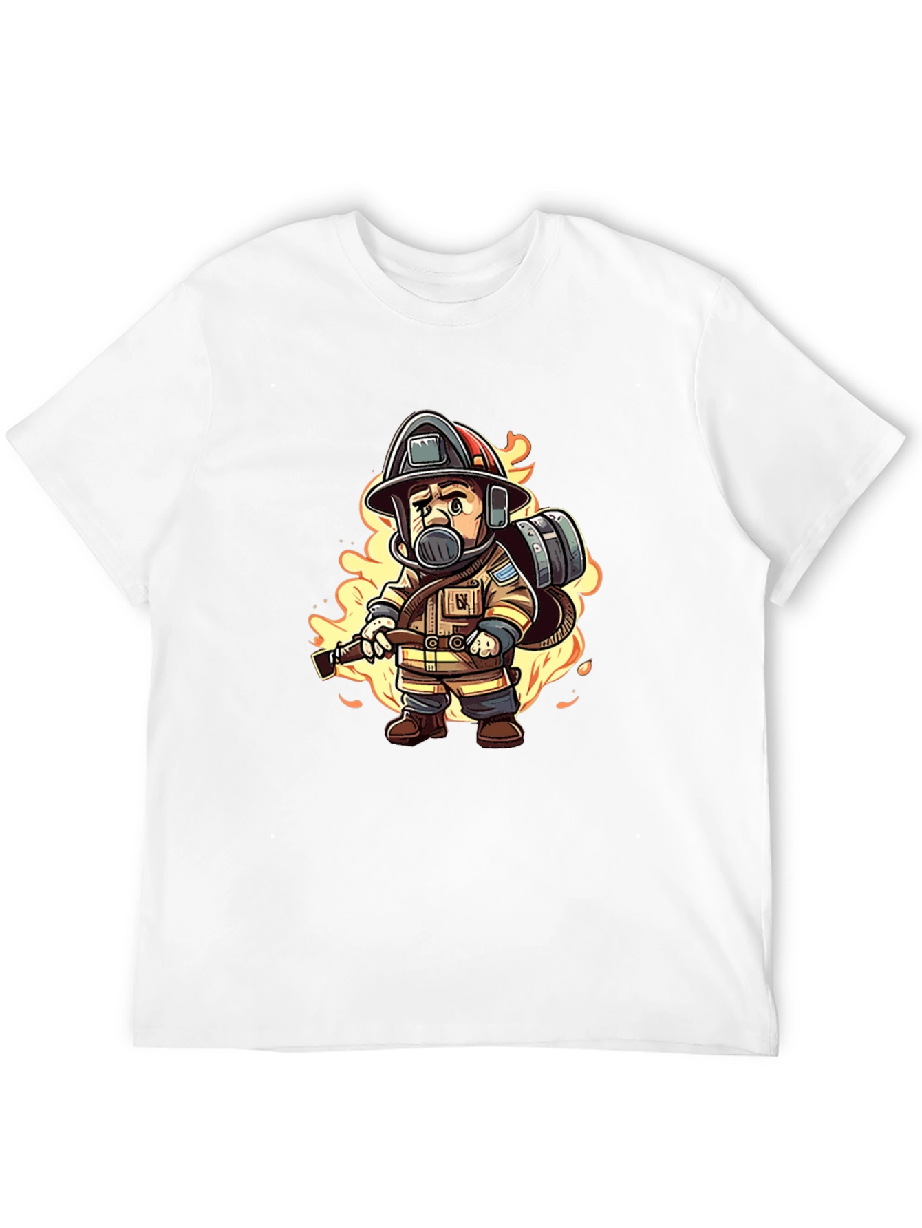 Cartoon Firefighter Black T-Shirt
