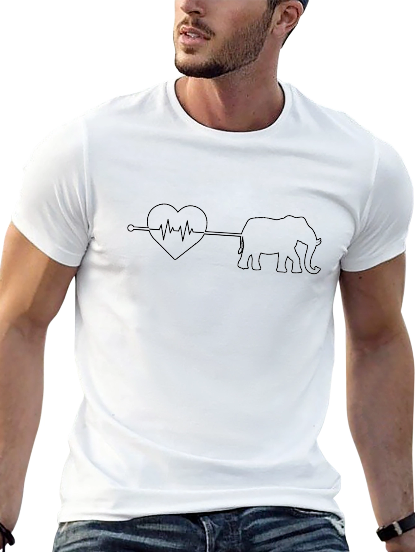 Elephant Heartbeat Line Art T-Shirt - Unisex