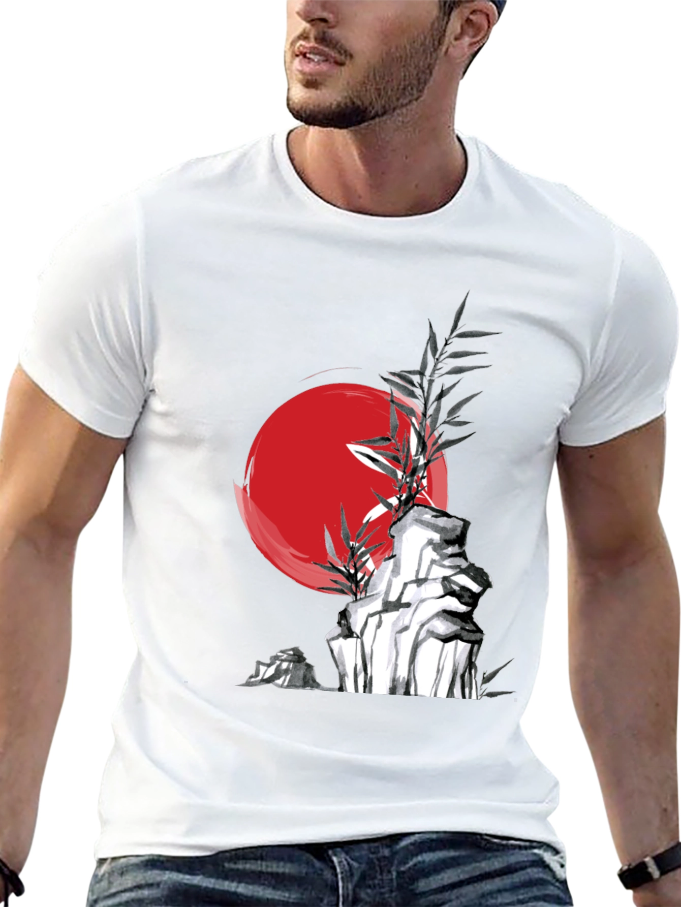 Zen Style Rock and Bamboo Graphic Tee