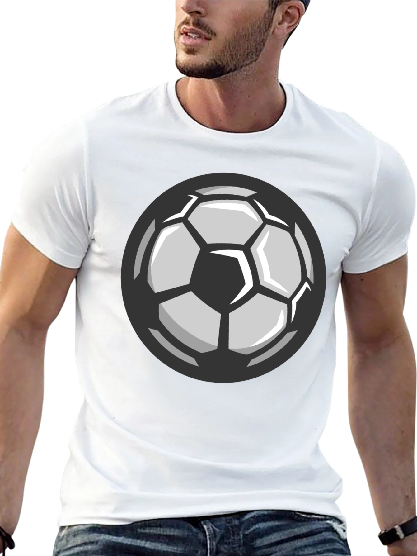 Soccer Ball Graphic Tee - Black Cotton T-Shirt
