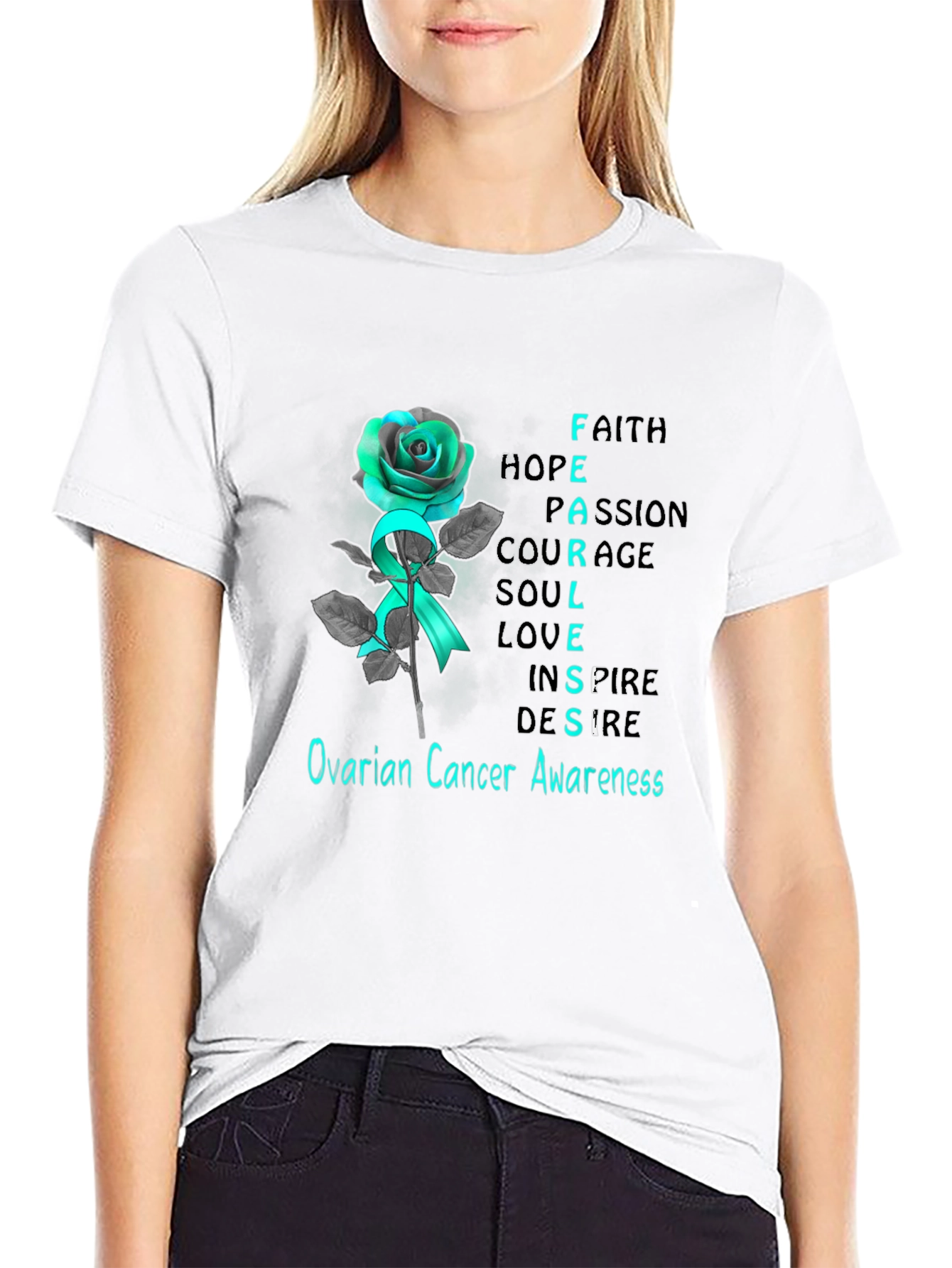 Ovarian Cancer Awareness Rose T-Shirt