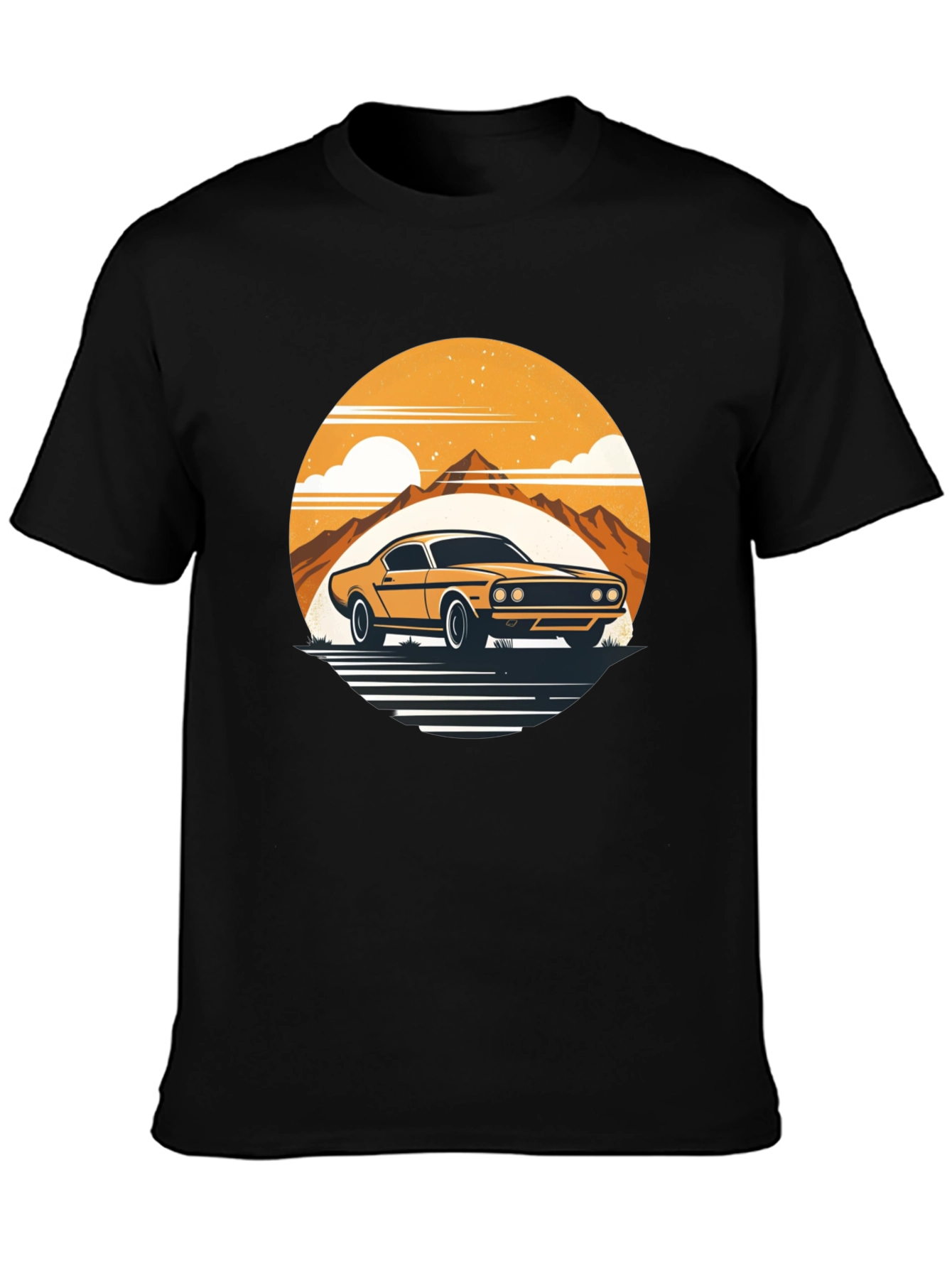 Retro Car Graphic Tee - Mountain Sunset Design