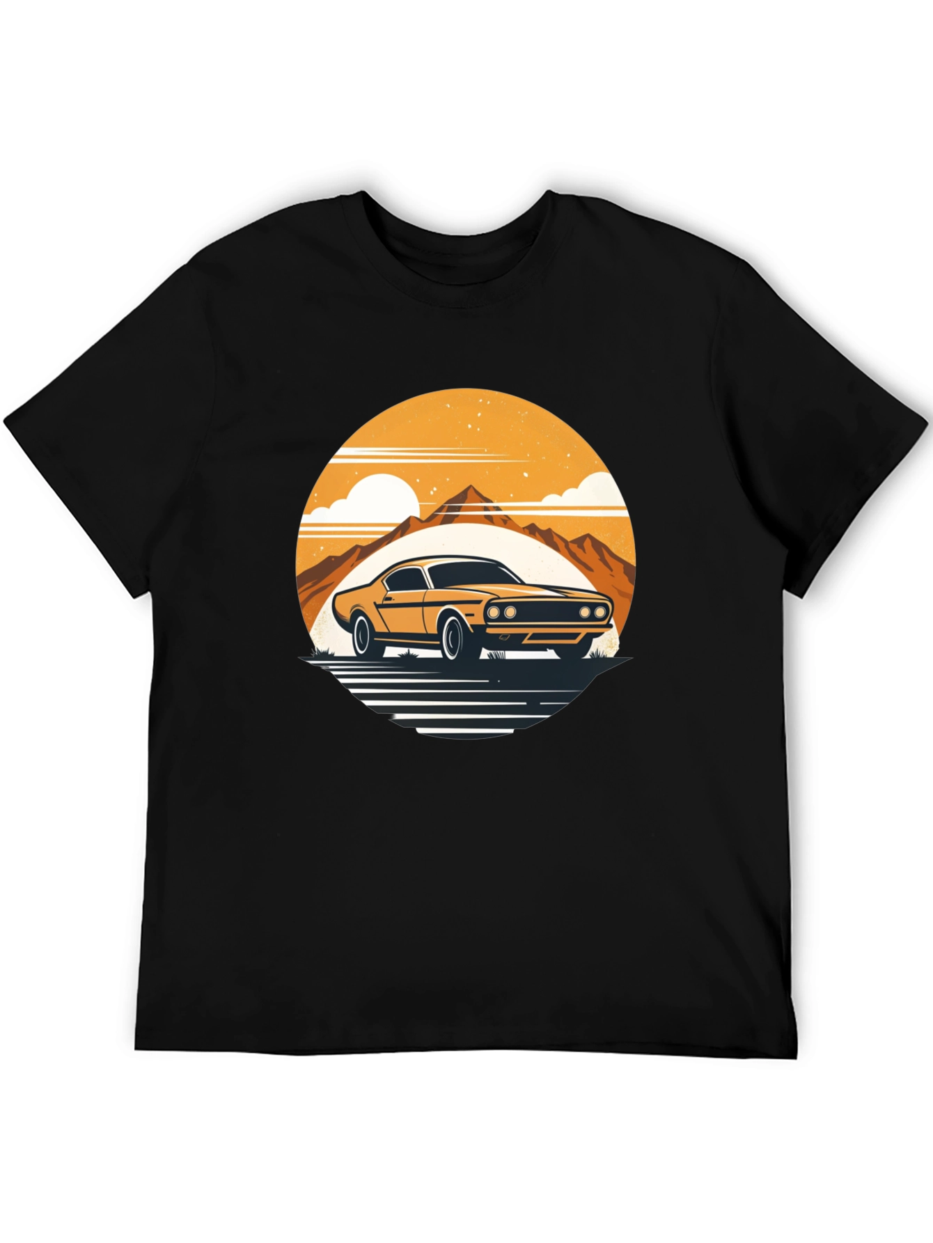 Retro Car Graphic Tee - Mountain Sunset Design
