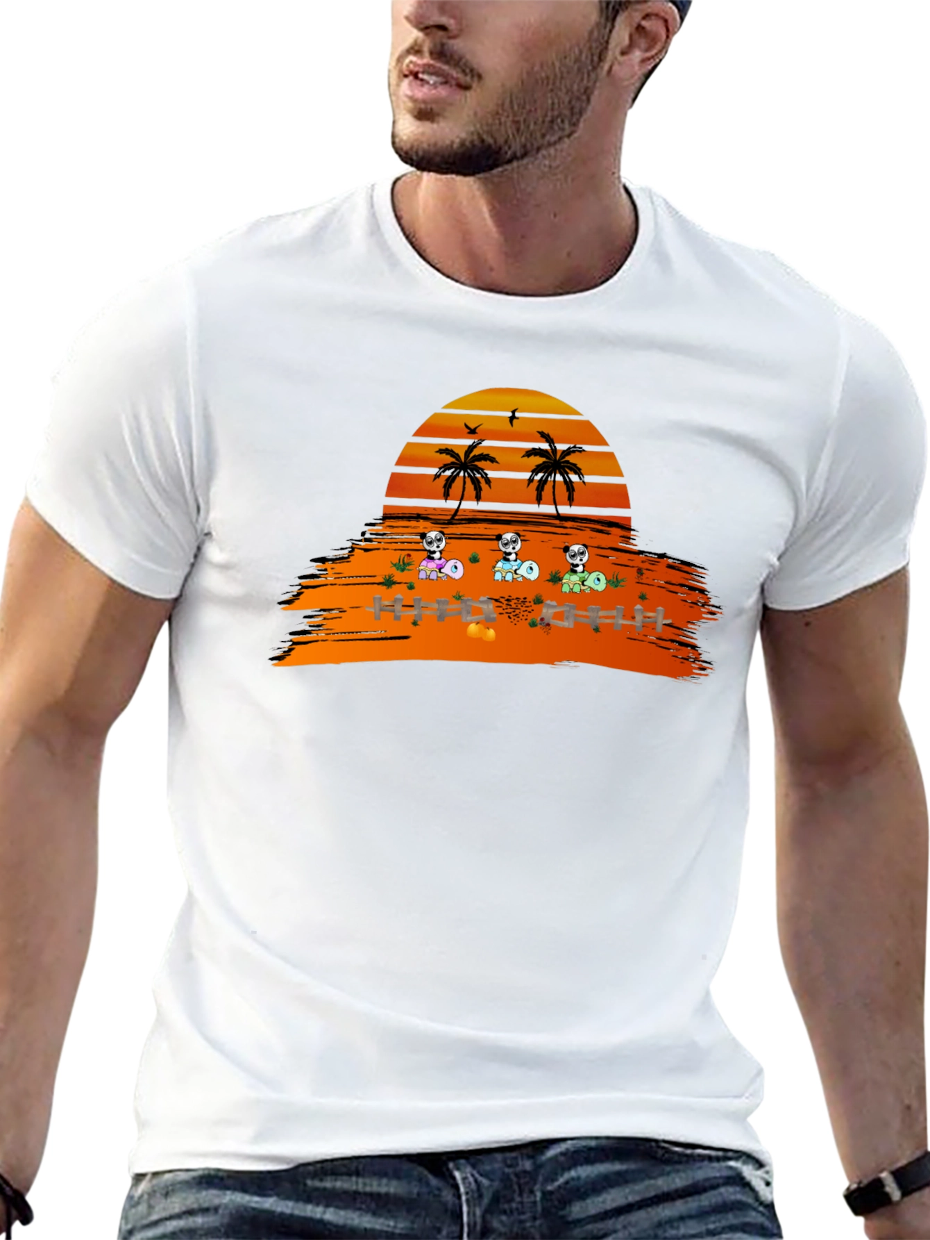 Sunset Panda Crew Black T-Shirt