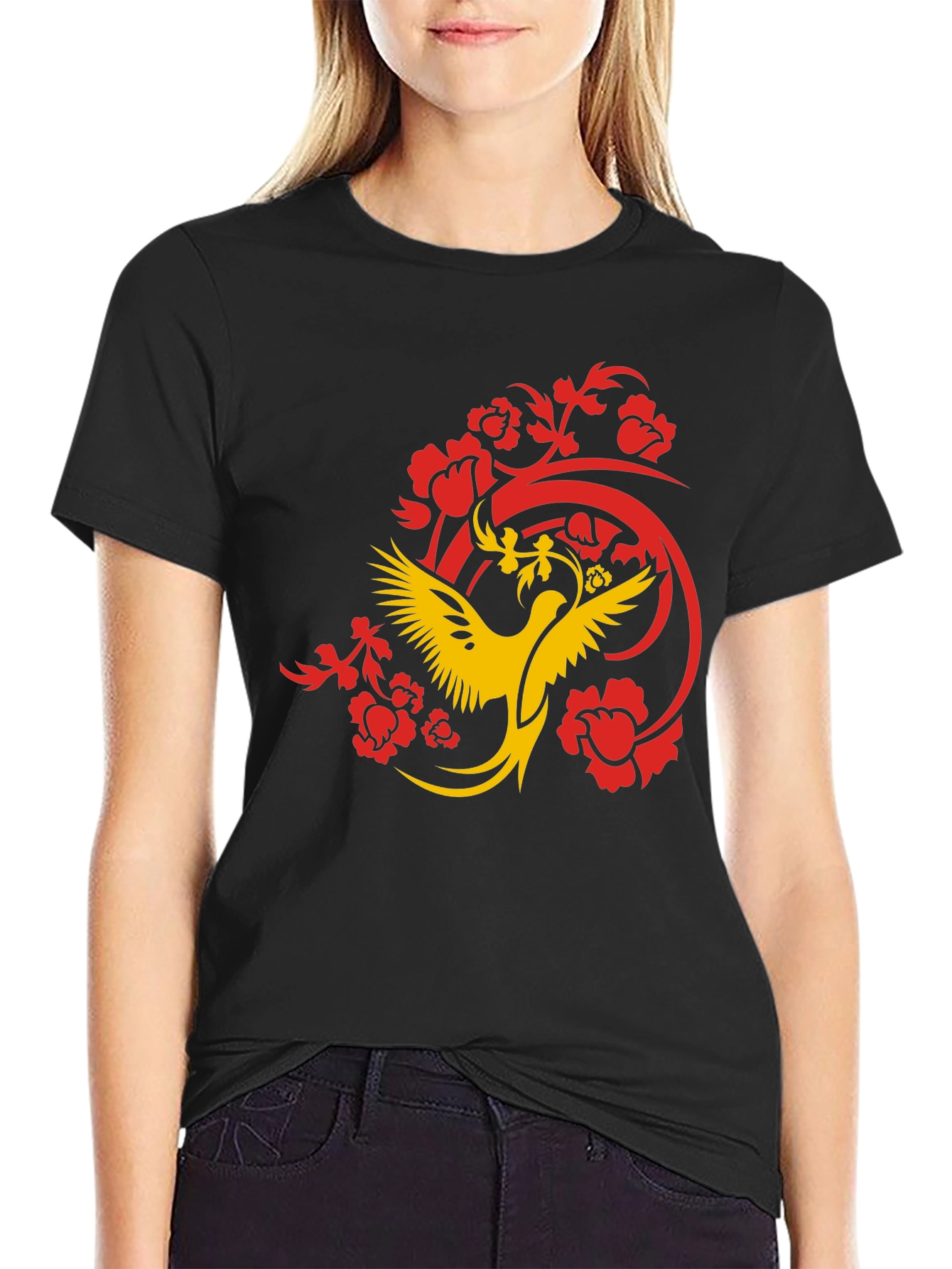 Phoenix Graphic Print Black T-Shirt
