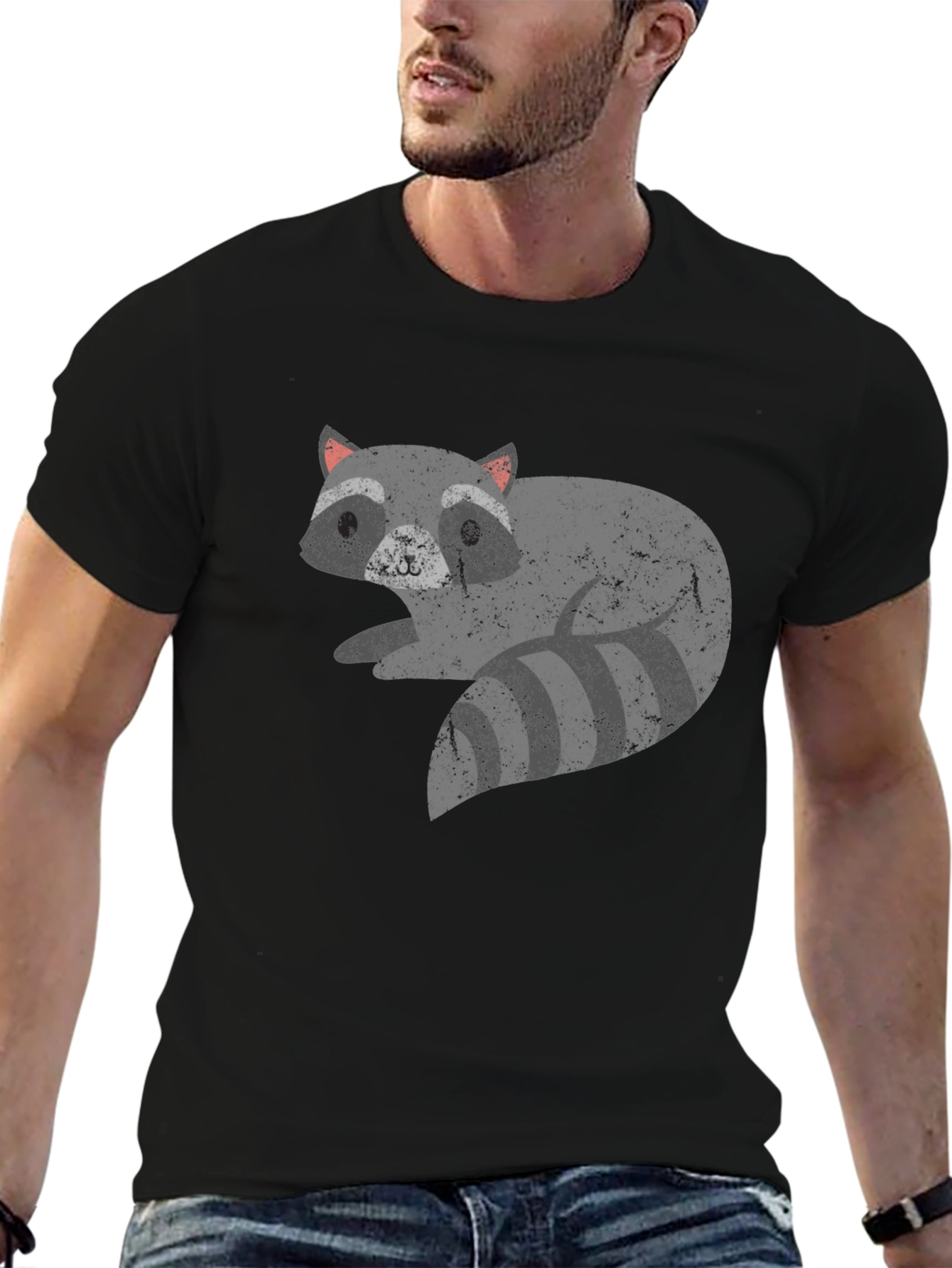 Raccoon Graphic Print Black T-Shirt