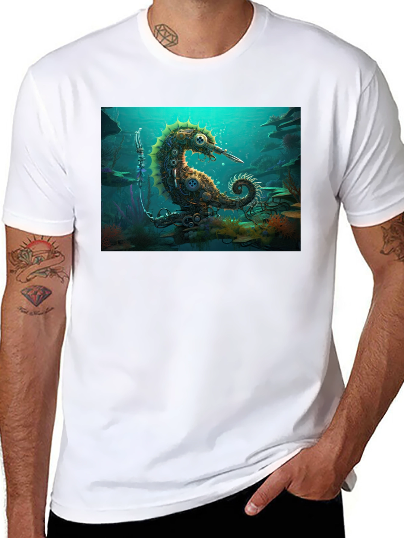 Steampunk Seahorse Black T-Shirt