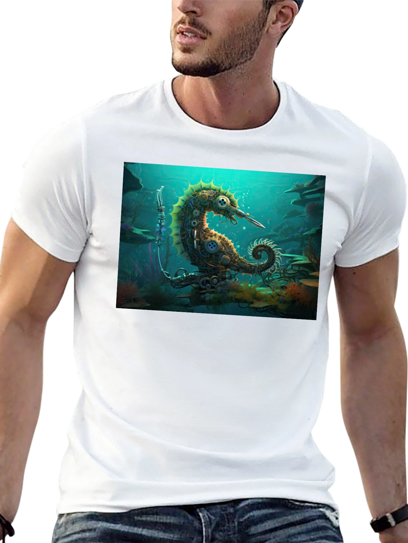 Steampunk Seahorse Black T-Shirt