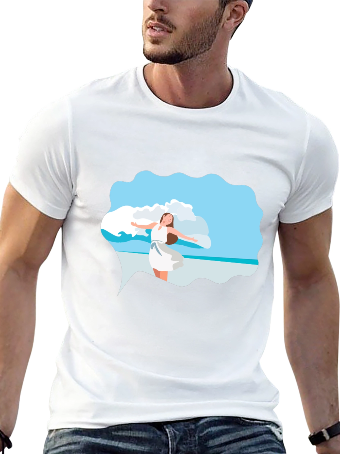 Black Tee - Beach Scene Graphic