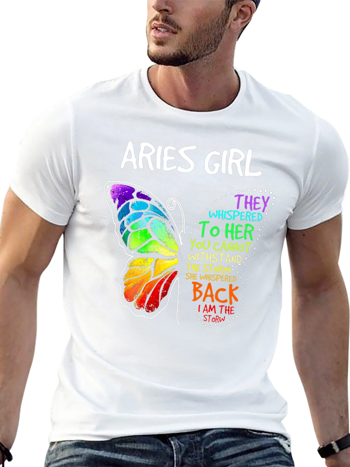 Aries Girl Butterfly Graphic Tee - Zodiac Womens T-Shirt