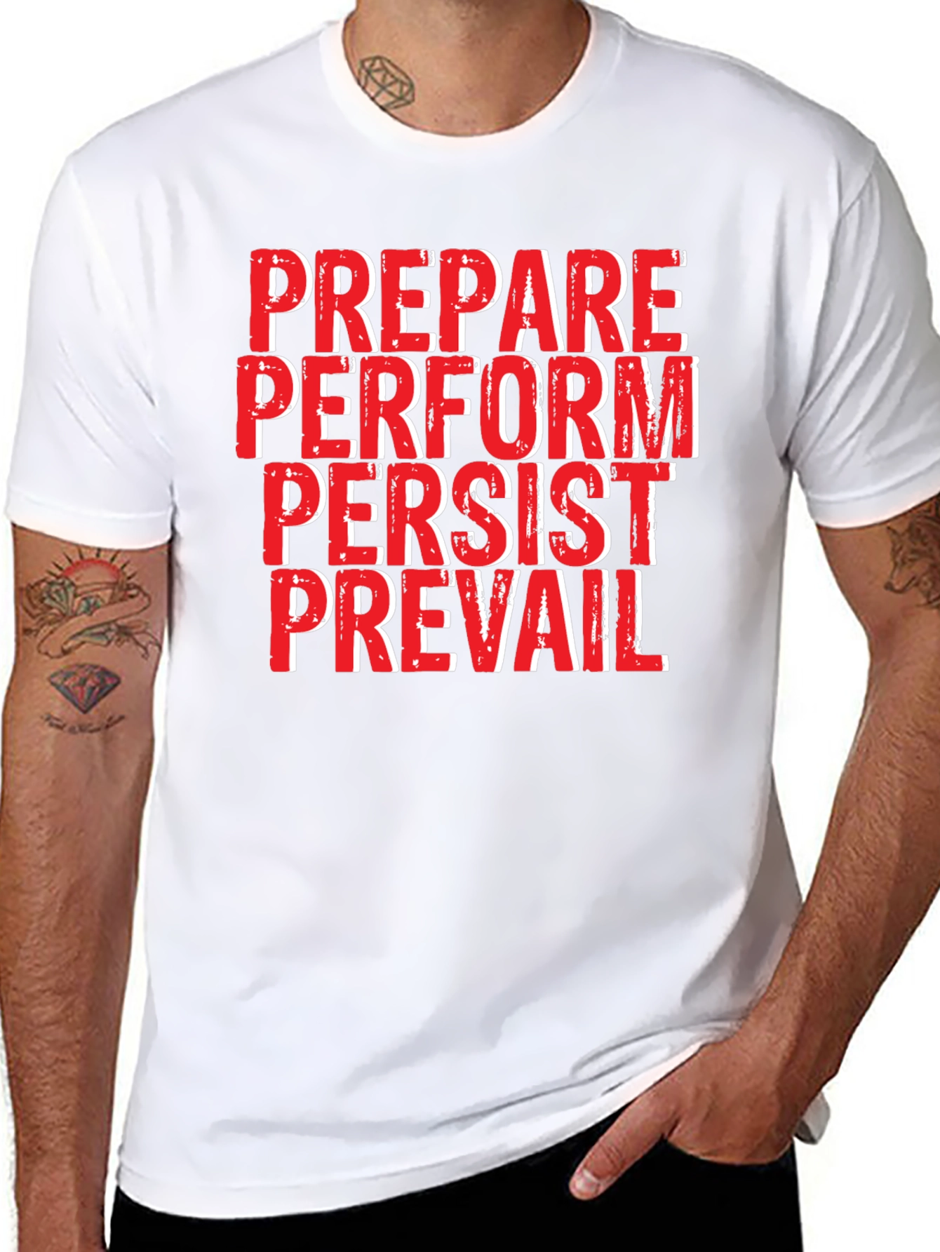 Motivational Black T-Shirt: Prepare Perform Persist Prevail