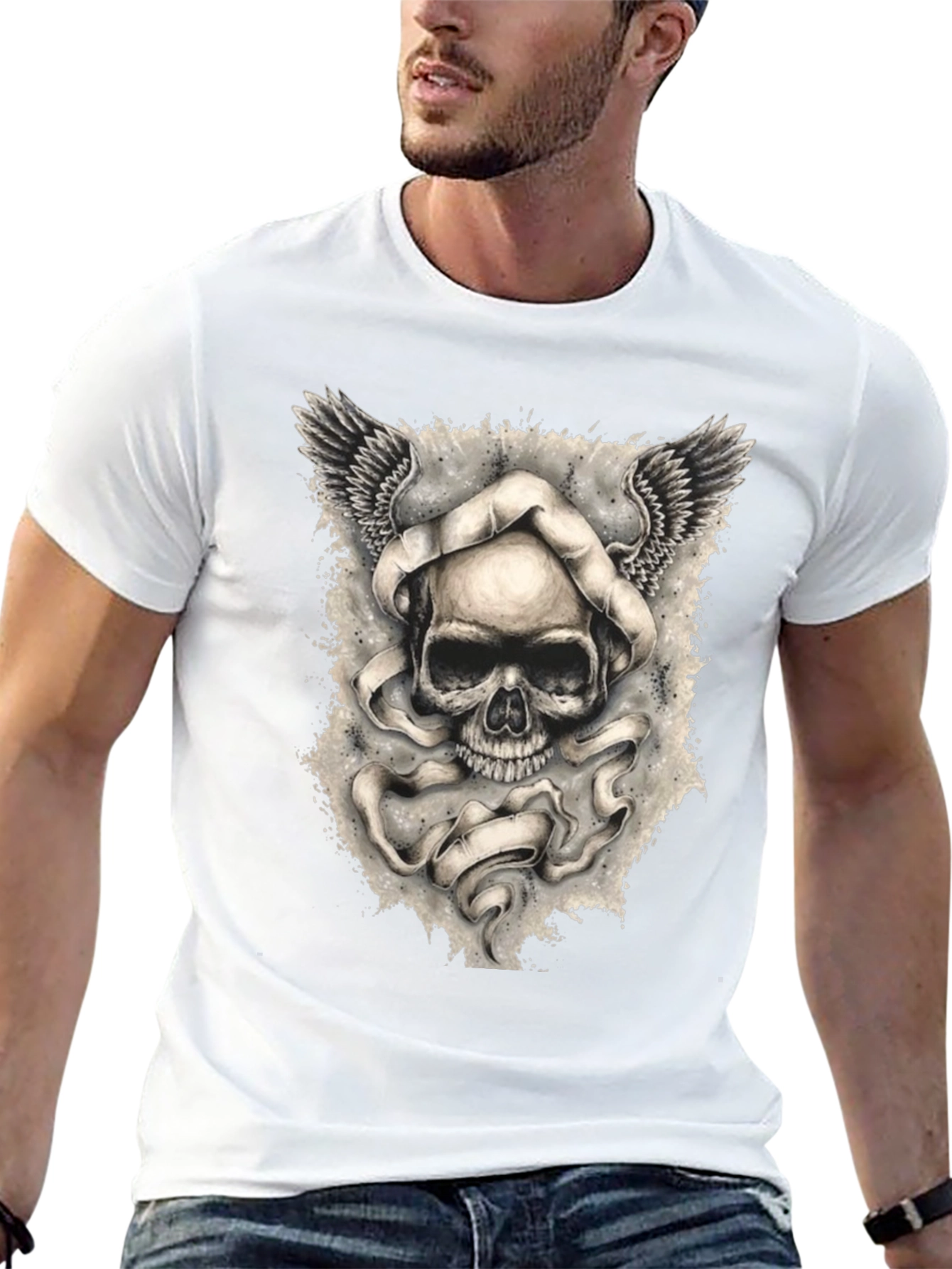 Skull with Wings Graphic Print Mens T-Shirt