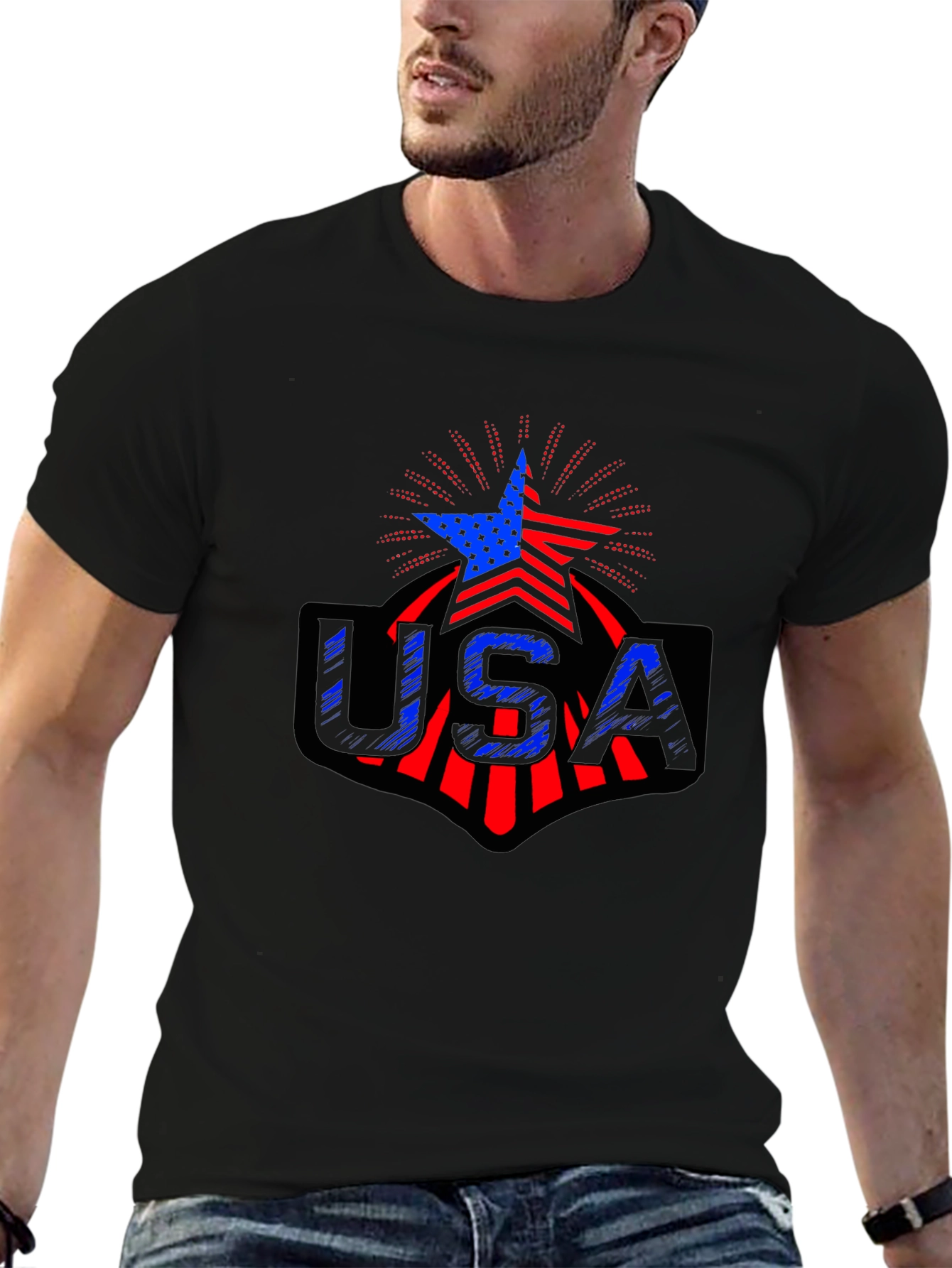 USA Patriotic Star T-Shirt - Red White & Blue