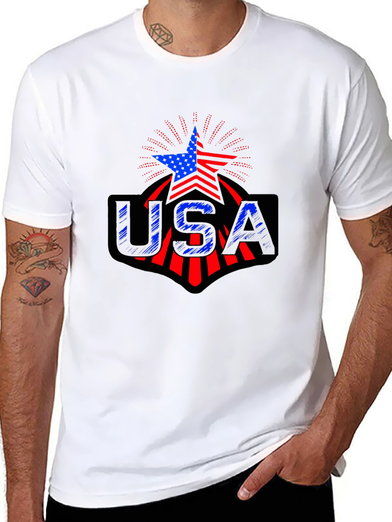 USA Patriotic Star T-Shirt - Red White & Blue