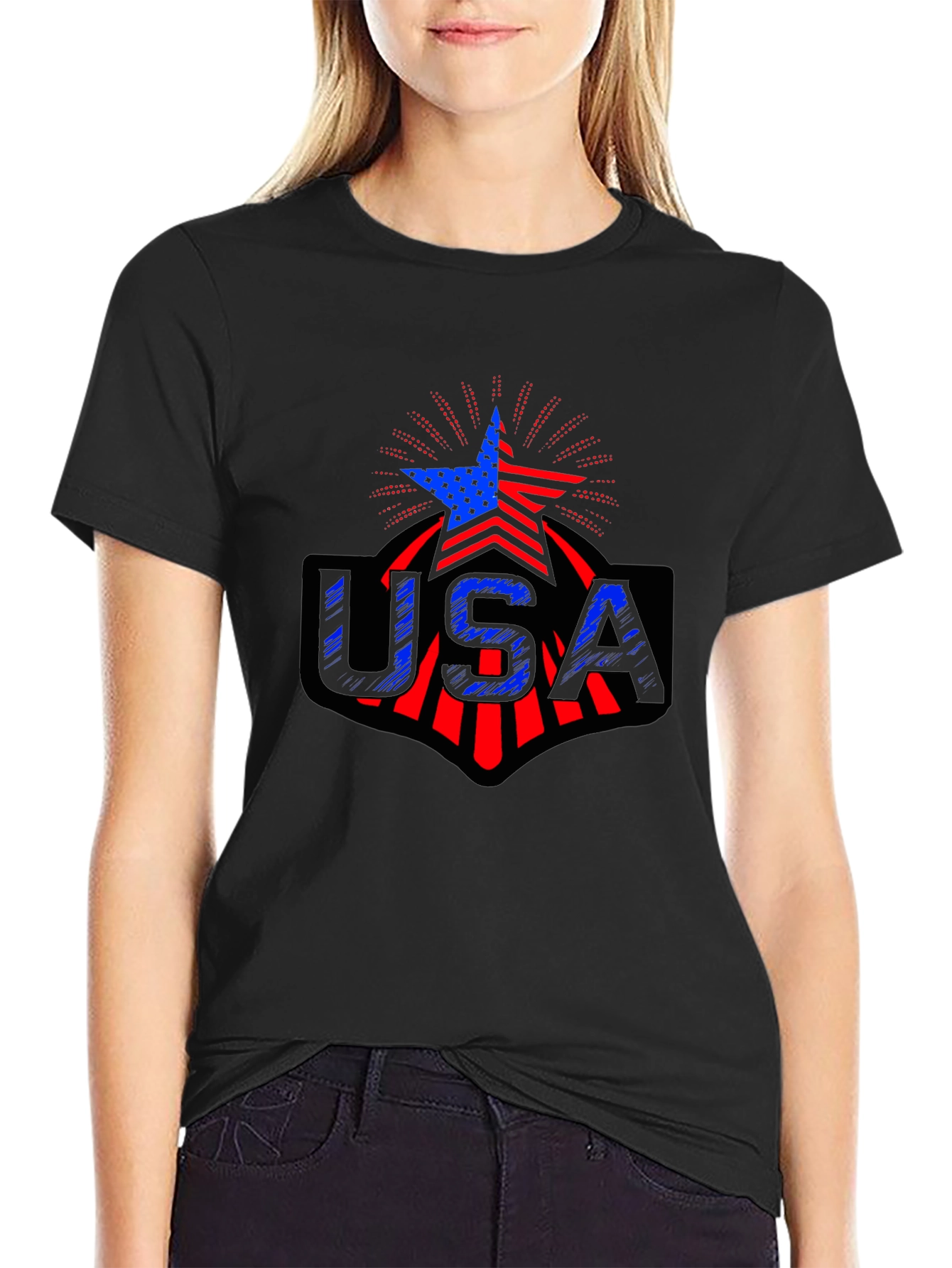 USA Patriotic Star T-Shirt - Red White & Blue
