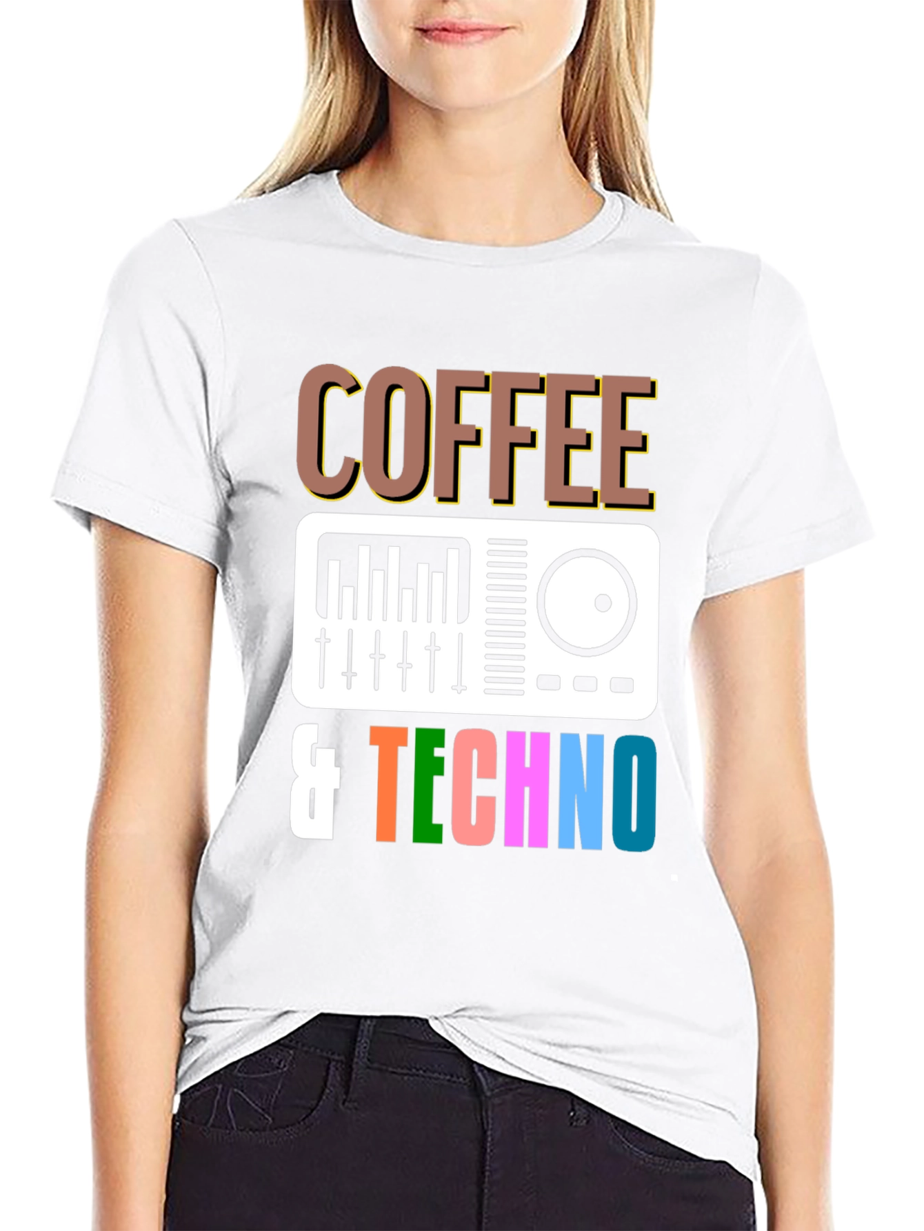 Coffee & Techno Graphic T-Shirt - DJ Mixer Design