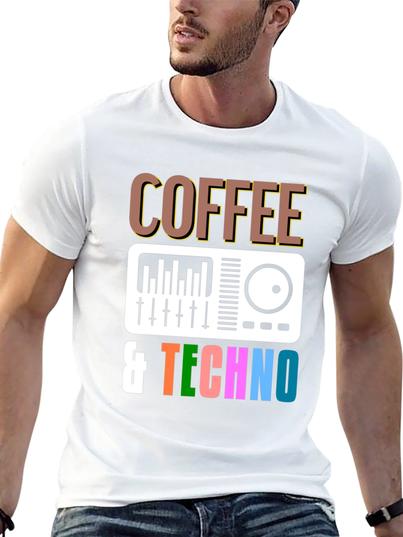 Coffee & Techno Graphic T-Shirt - DJ Mixer Design