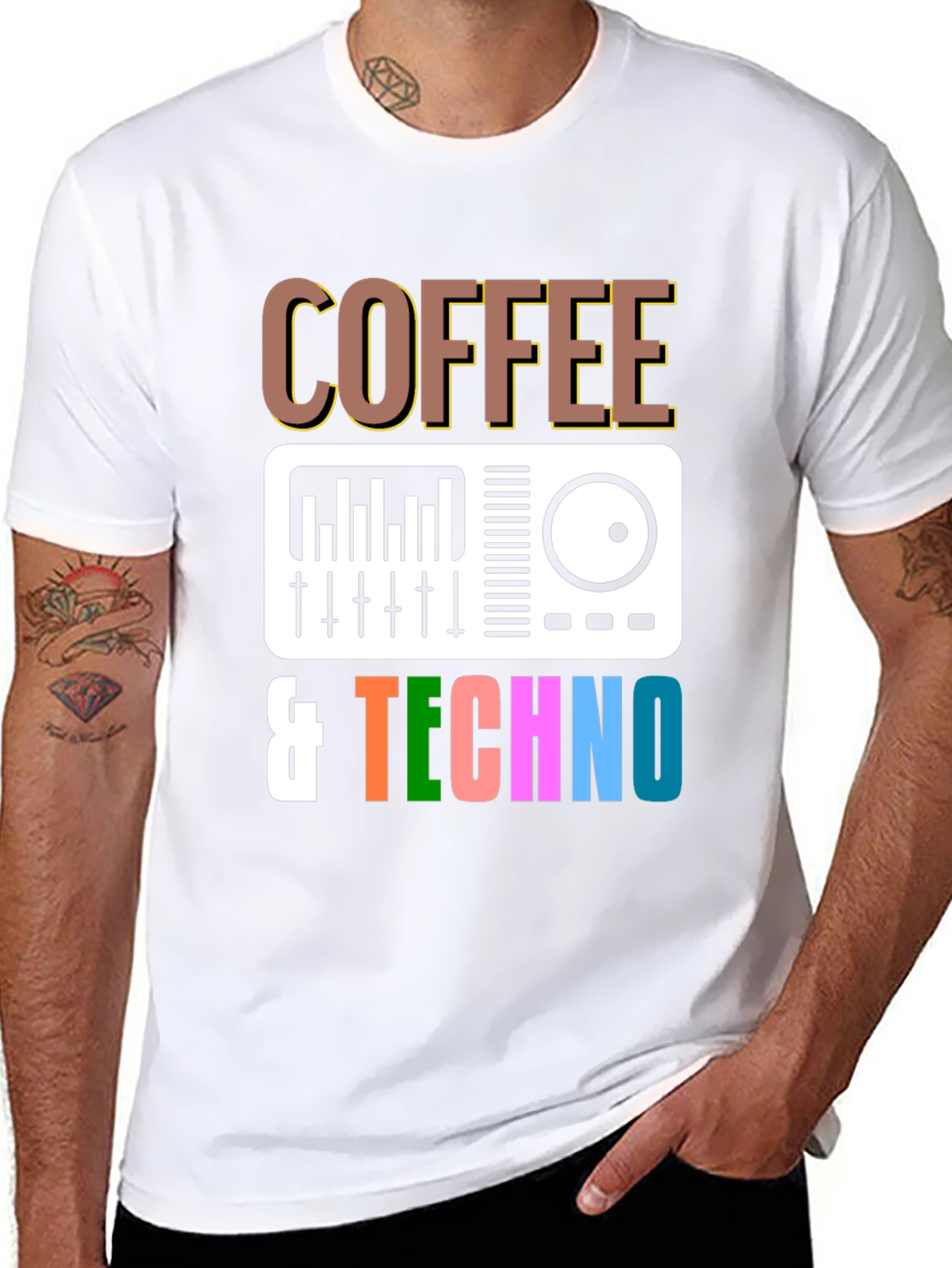 Coffee & Techno Graphic T-Shirt - DJ Mixer Design
