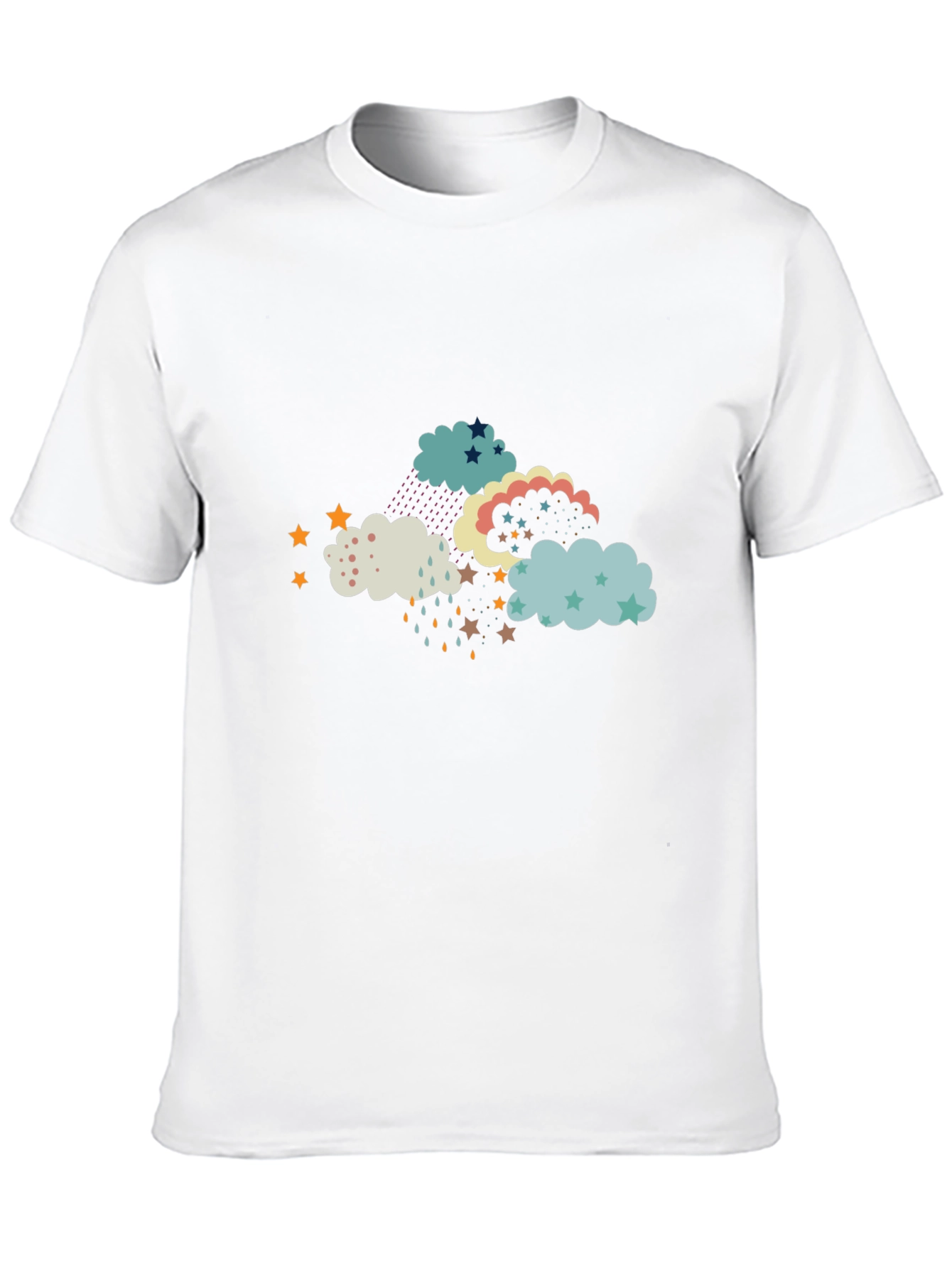 Cloud and Star Print Black T-Shirt