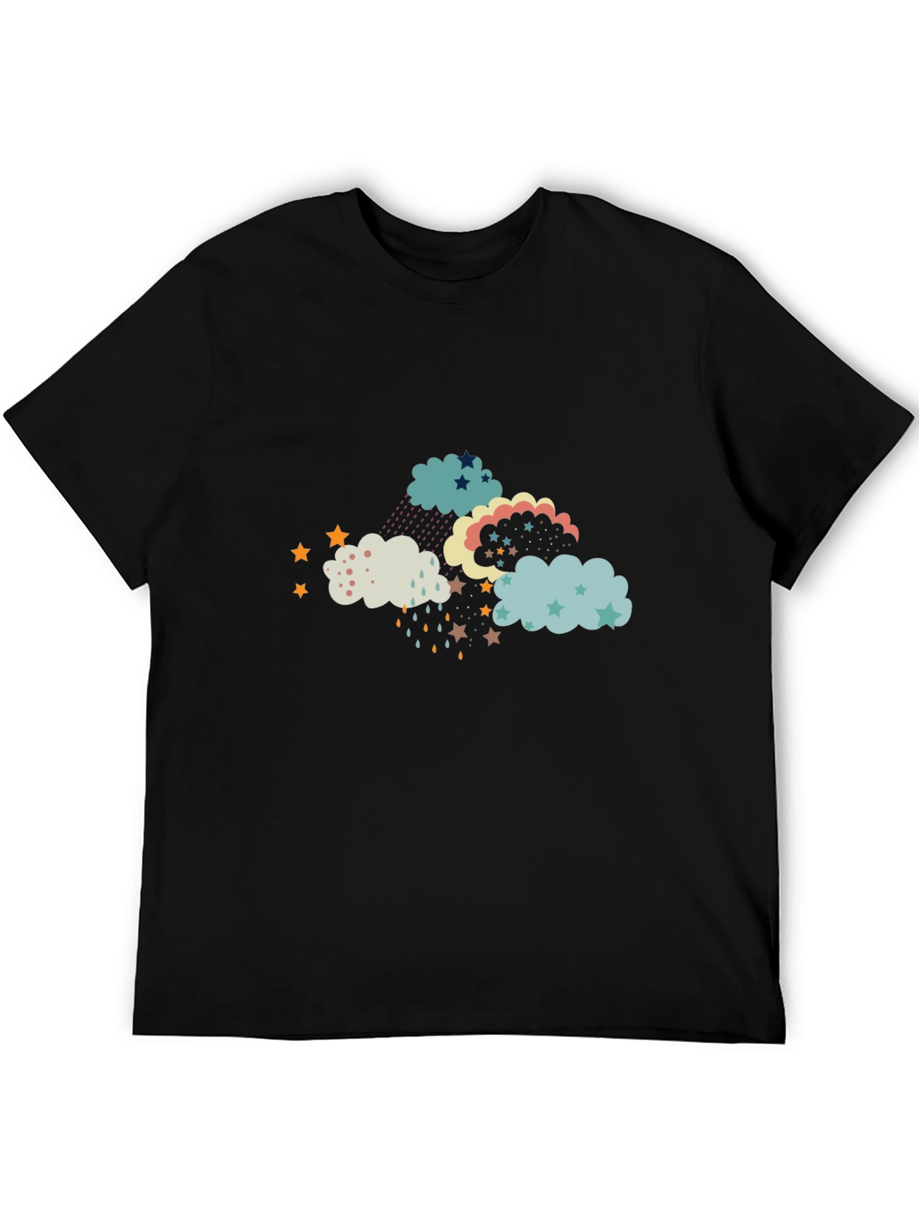 Cloud and Star Print Black T-Shirt