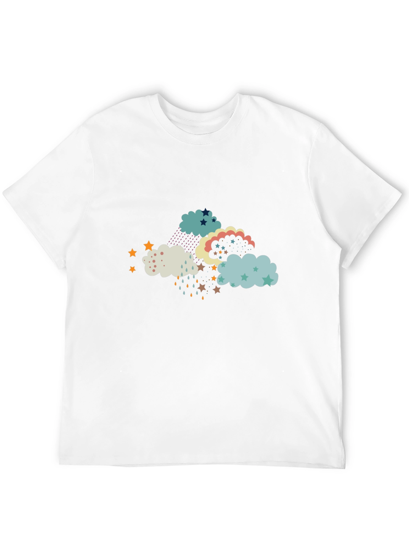Cloud and Star Print Black T-Shirt