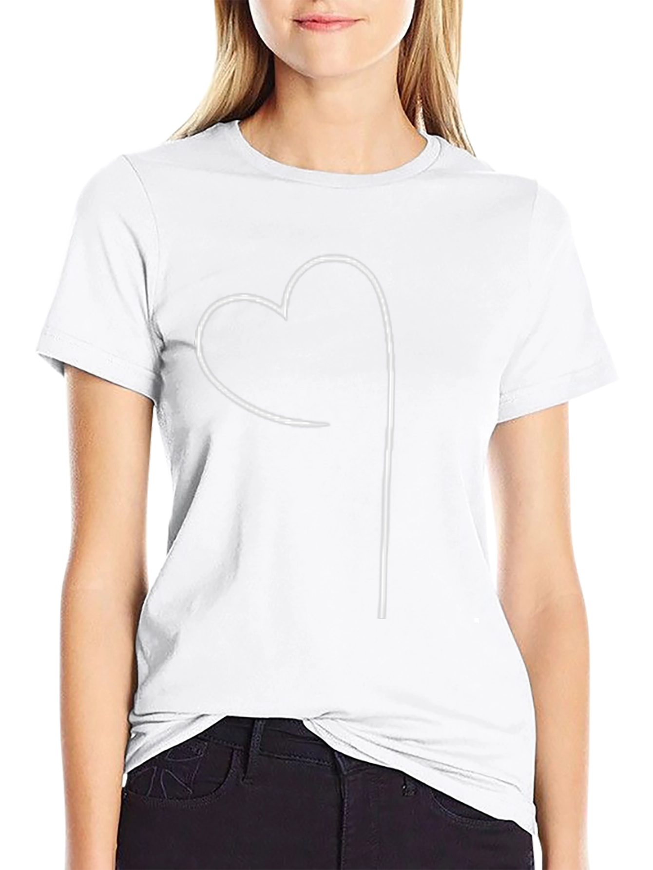 Modern Heart Line Art Black T-Shirt