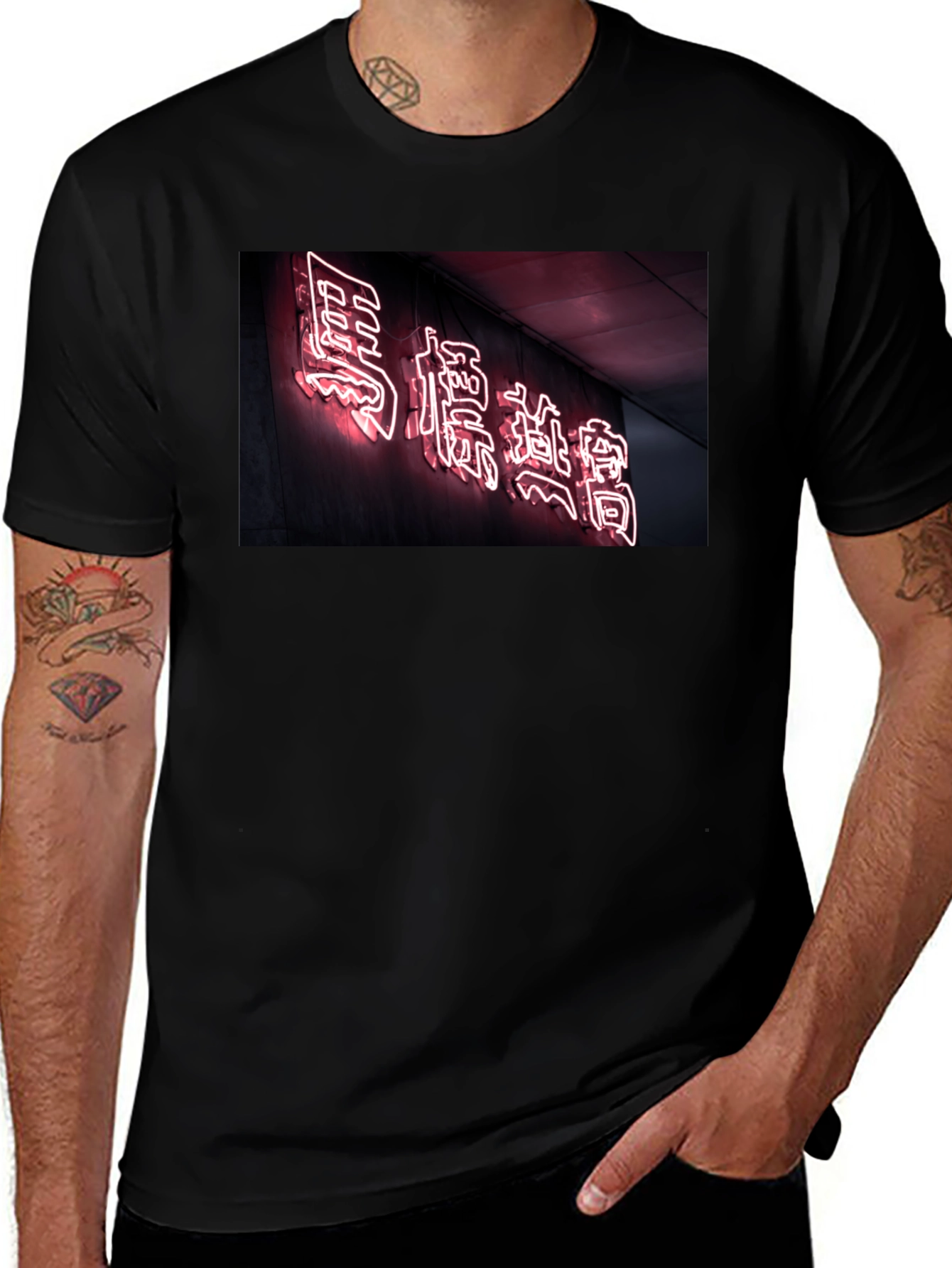 Neon Sign Graphic Tee - Black Cotton Comfort