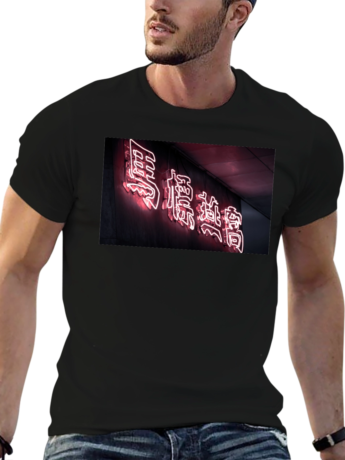 Neon Sign Graphic Tee - Black Cotton Comfort