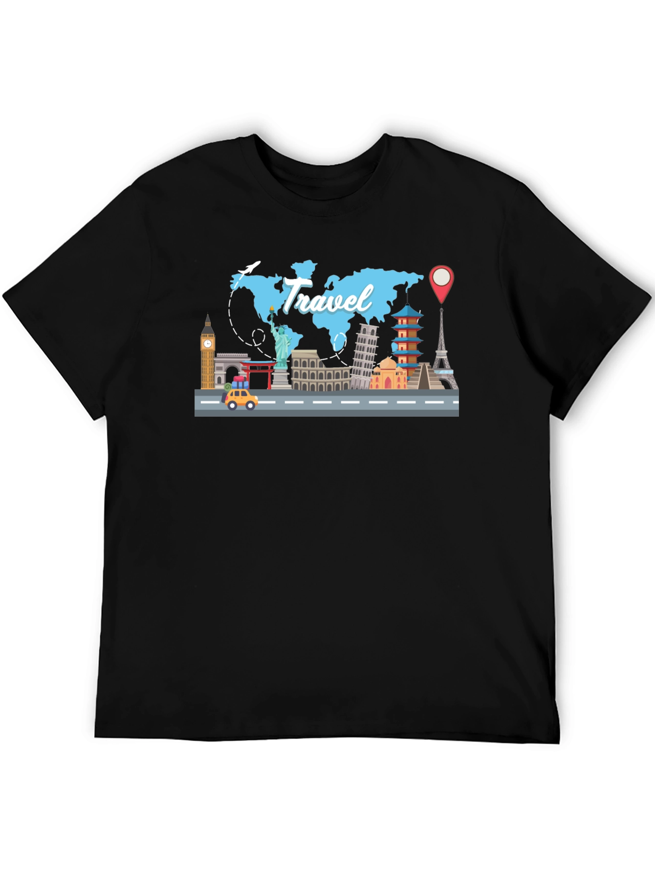 Travel Landmarks Graphic Black T-Shirt