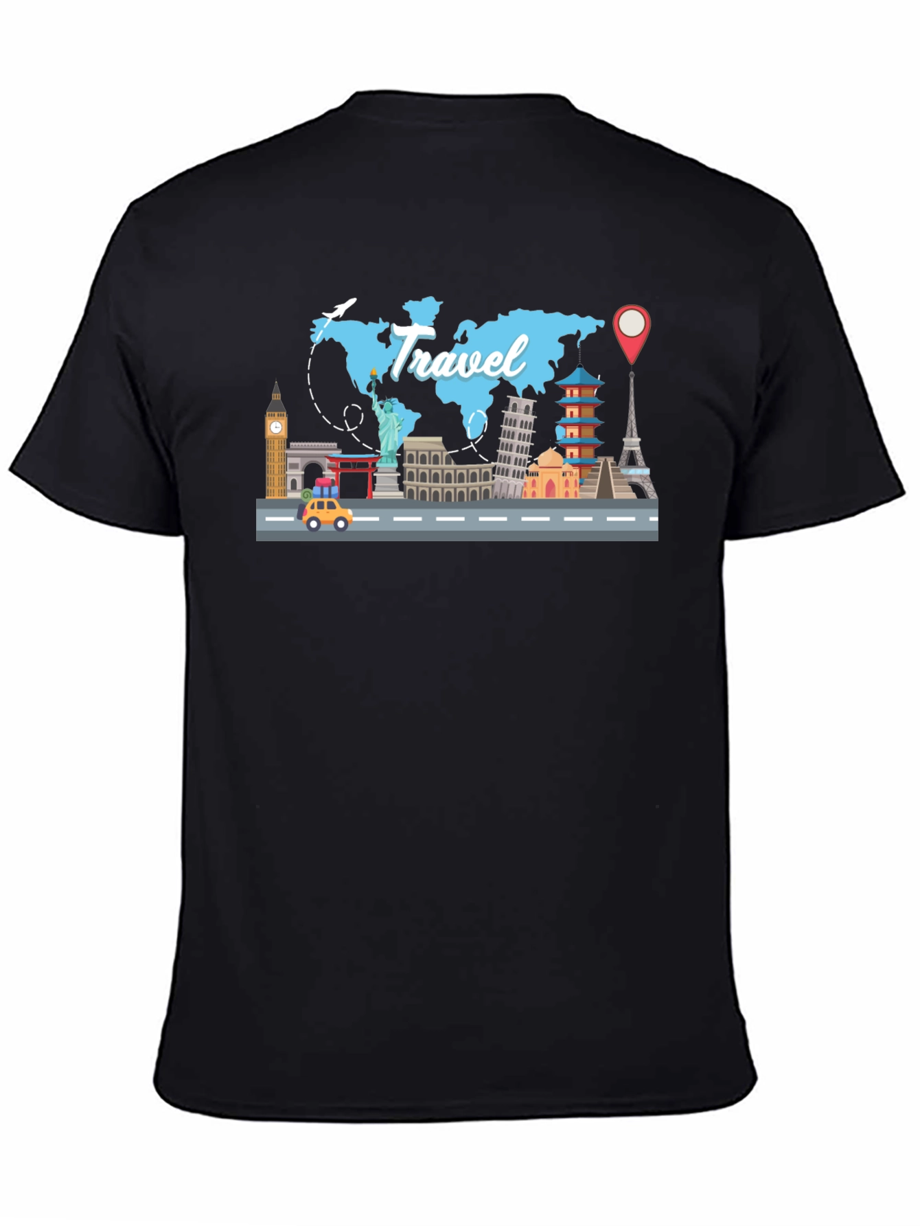 Travel Landmarks Graphic Black T-Shirt