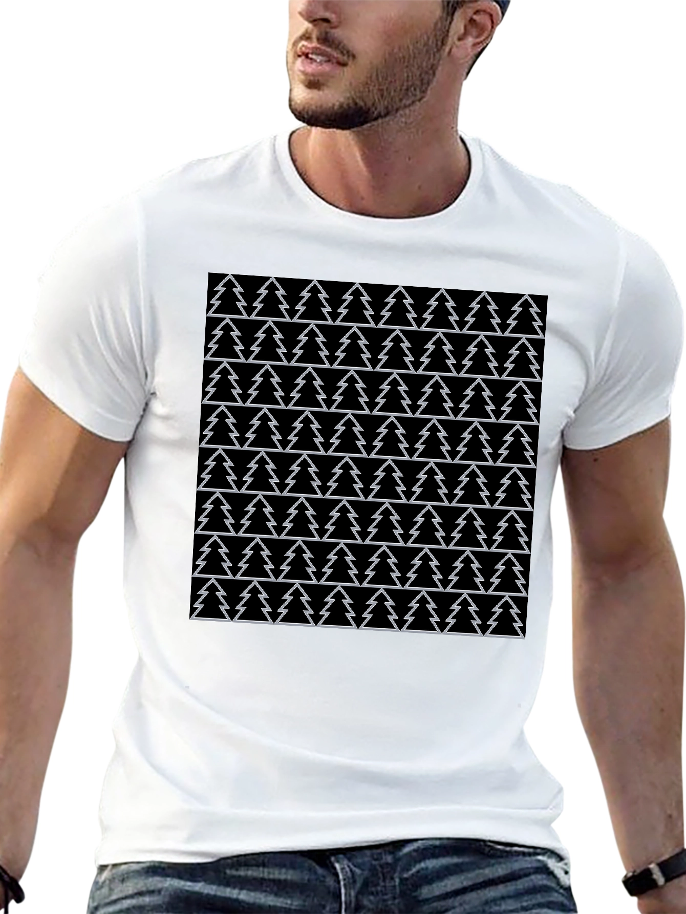 Christmas Tree Pattern Black T-Shirt