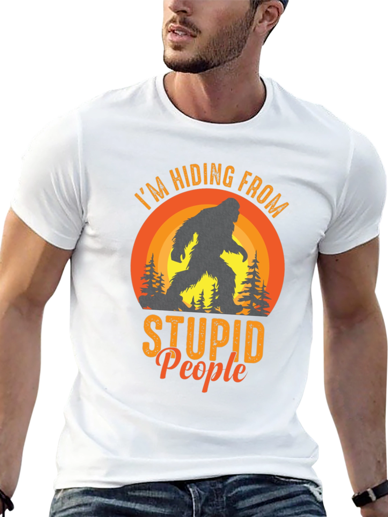 Hiding From Stupid People Bigfoot Black T-Shirt