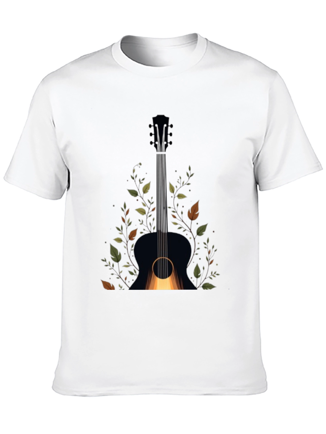 Guitar & Foliage Graphic Tee - Black Cotton Blend