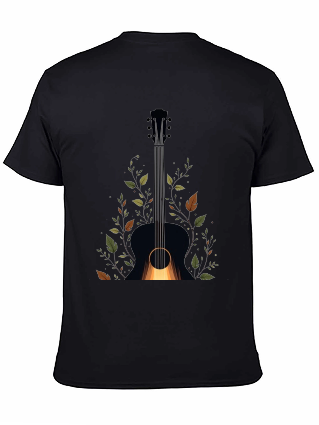 Guitar & Foliage Graphic Tee - Black Cotton Blend